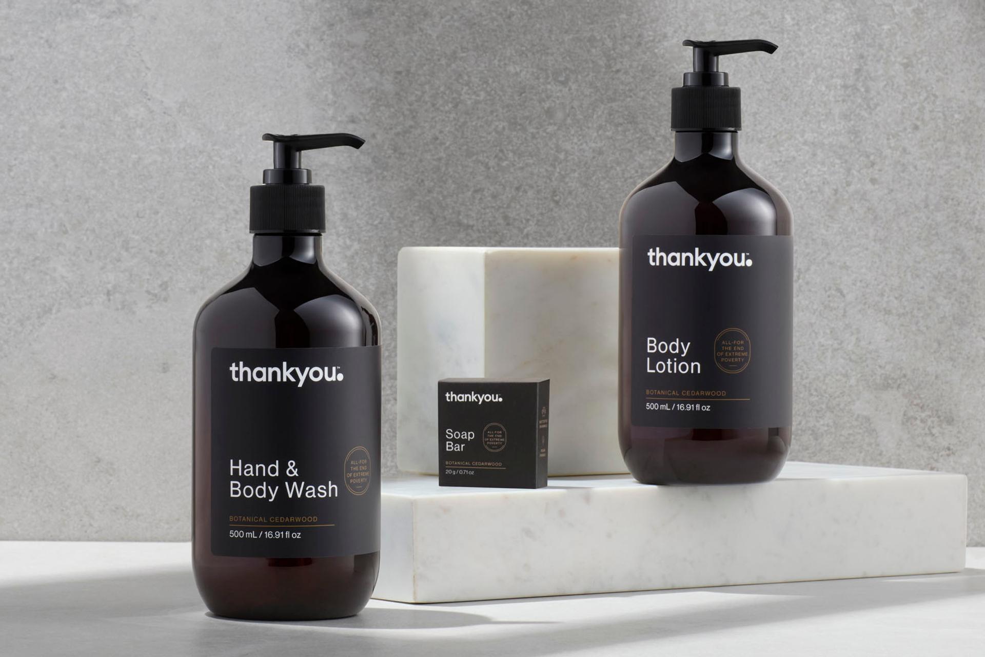 Thank you Amenity Body Lotion and Hand & Body Wash 500ml and 20g Bar Soap