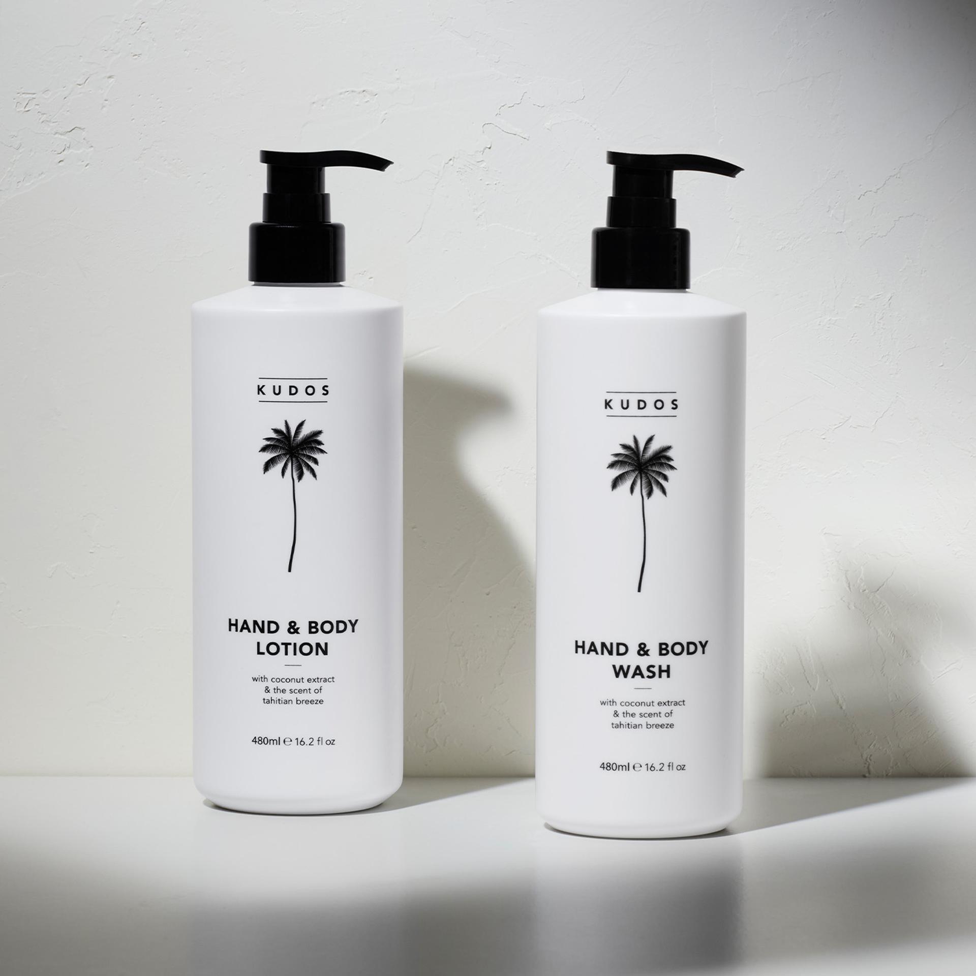 Kudos Coastal Hand & Body Lotion and Hand & Body Wash bottles