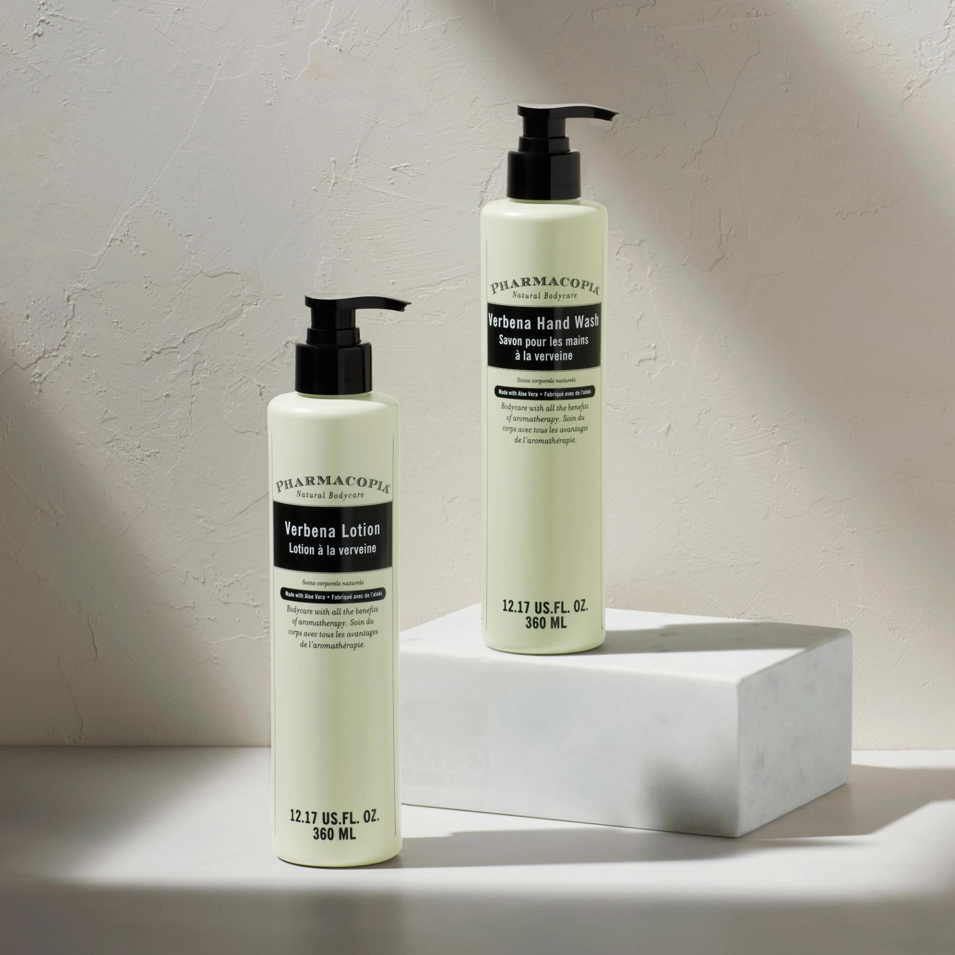 Pharmacopia Verbena Lotion and Hand Wash Dovelok bottles