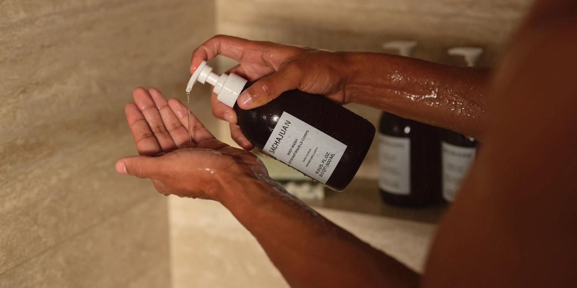 Sachajuan Body Wash in the shower.