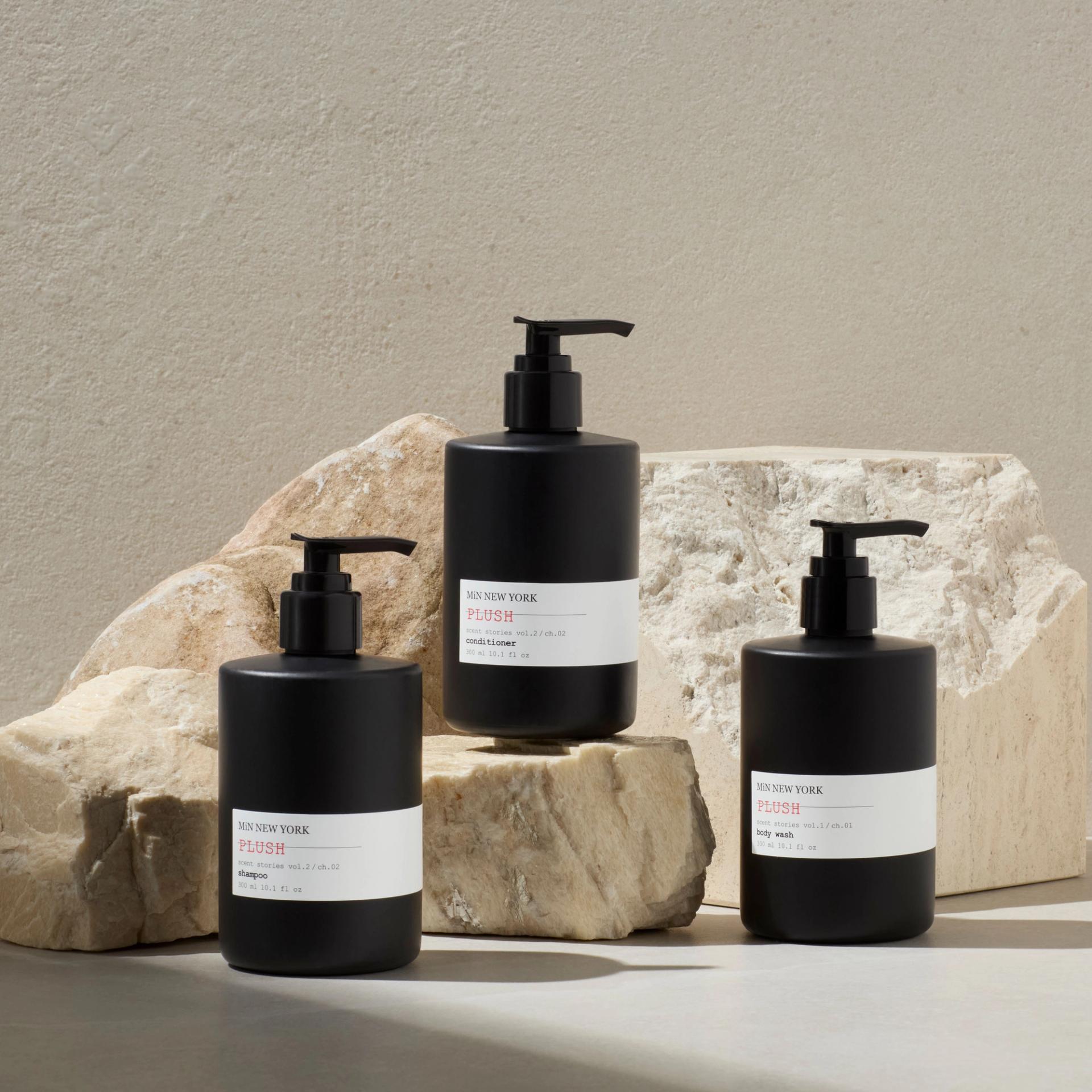 MiN New York Plush Amenity Shampoo, Conditioner, Hand & Body Wash 300ml