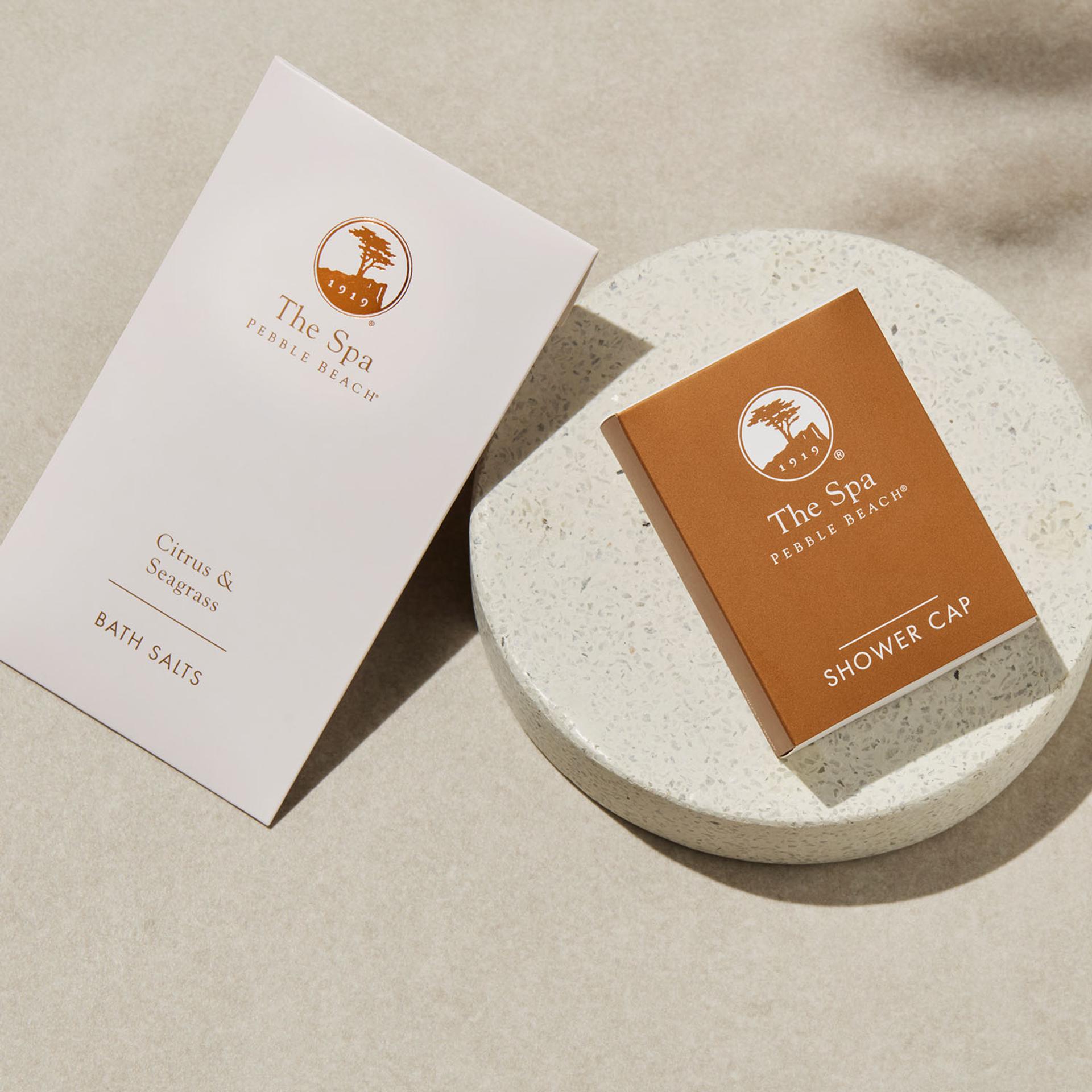 The Spa Pebble Beach Citrus and Seagrass Bath Salts and Shower Cap