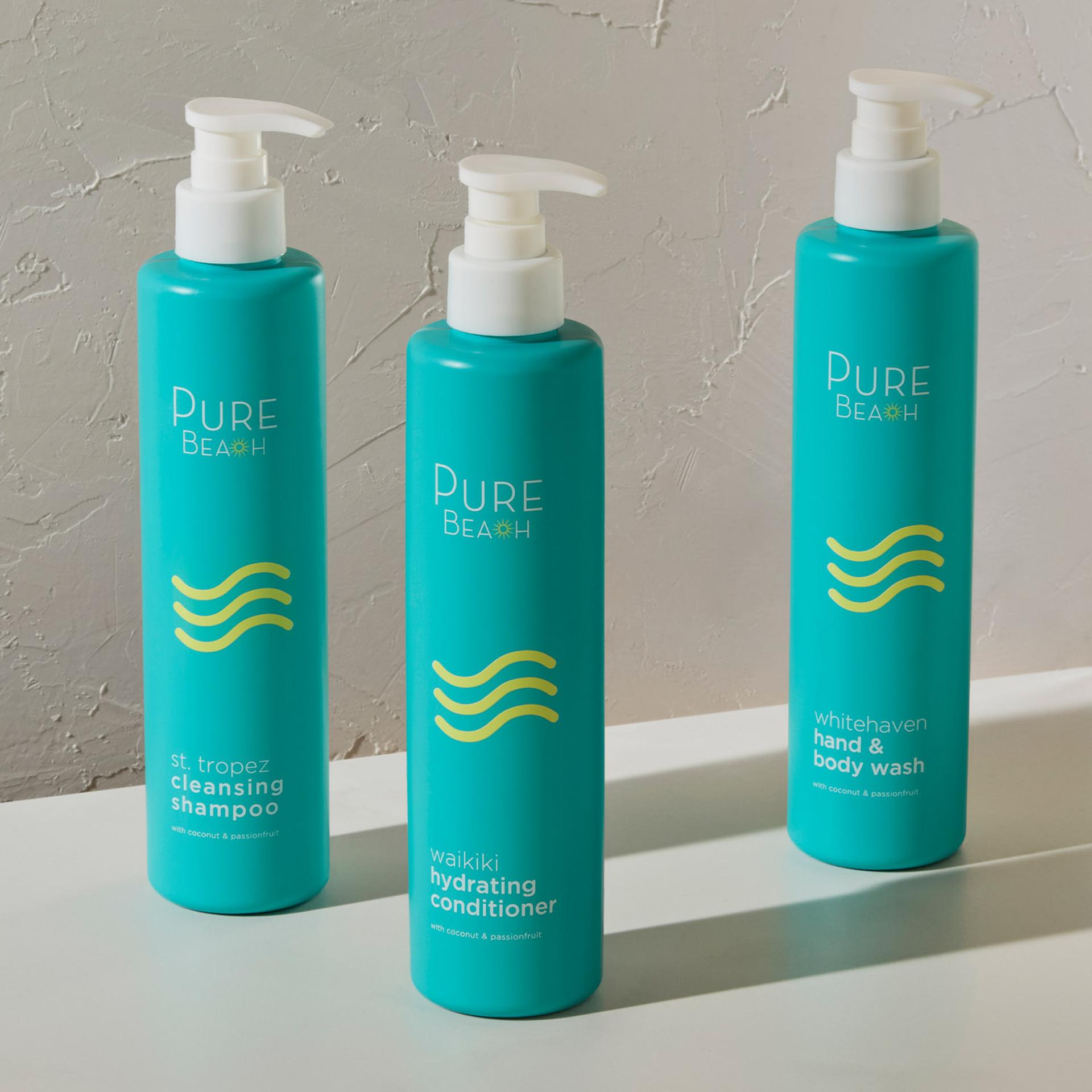 Pure Beach Shampoo, Conditioner, and Body Wash dispensers