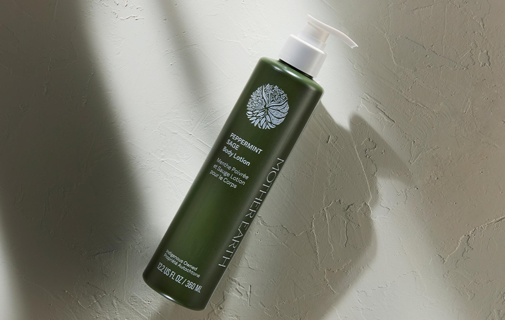 Mother Earth Essentials Peppermint Sage Body Lotion dispenser