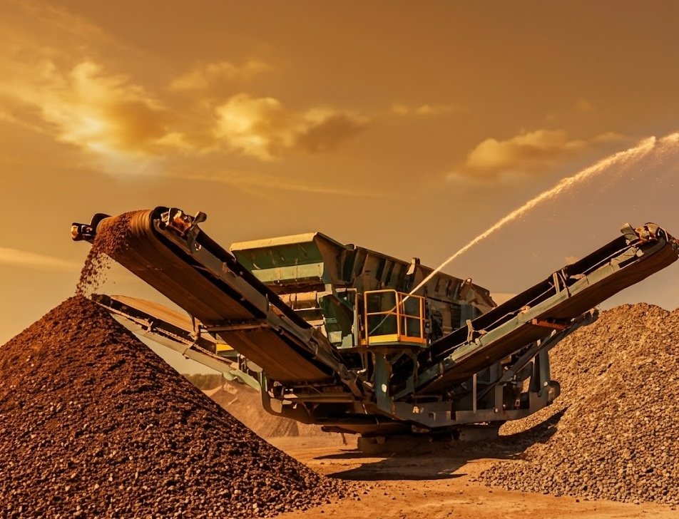 Concrete recycling equipment processing construction material