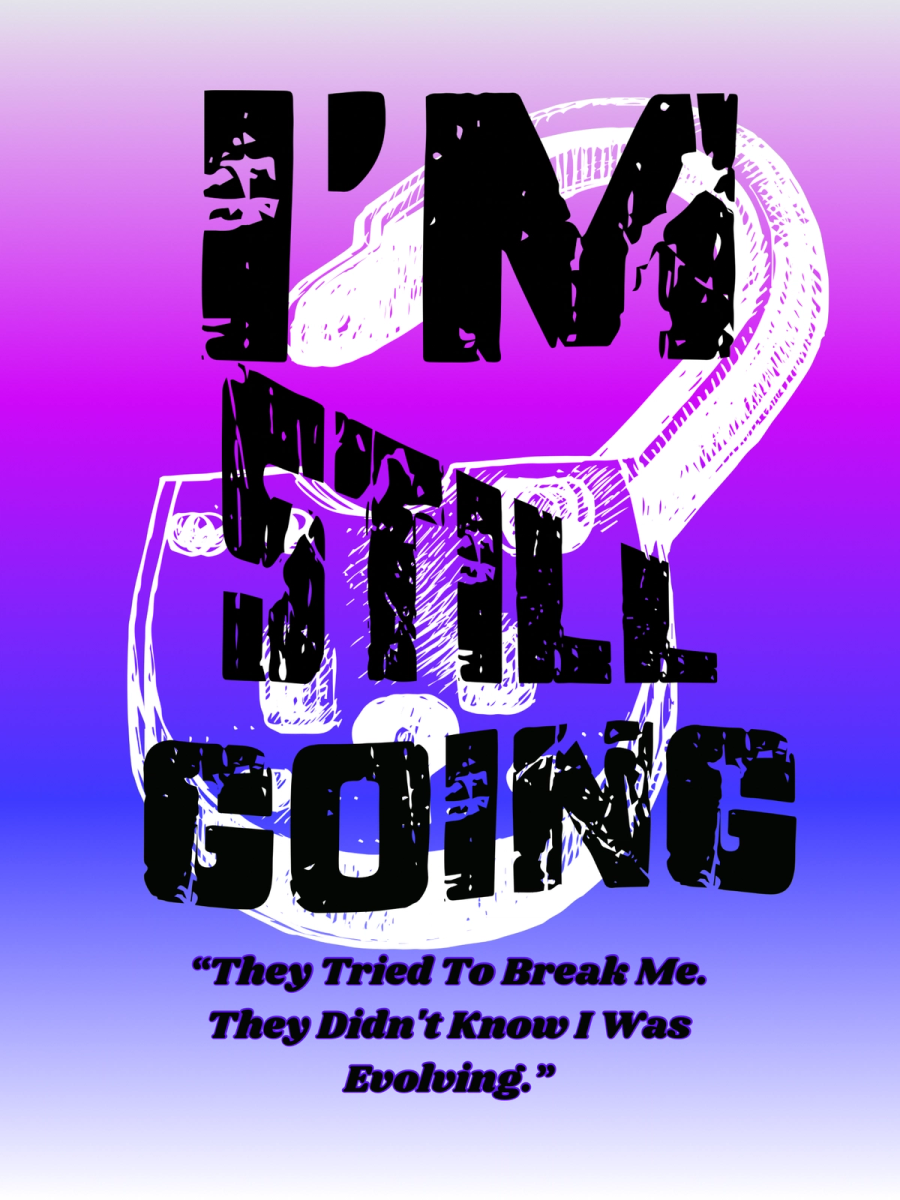 I'm Still Going by Czelesea Neal: bold distressed black lettering on a purple-to-blue gradient