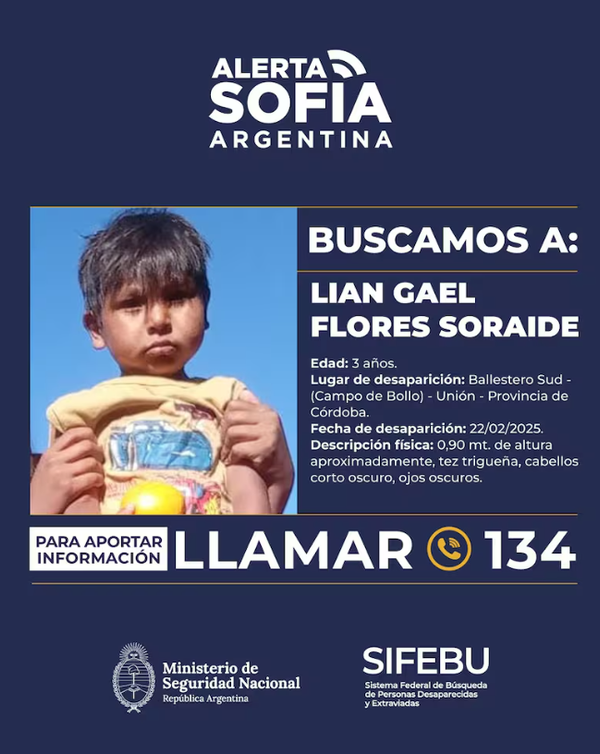 Desesperada búsqueda de Lian Gael en Córdoba: 48 horas sin pistas y con operativo reforzado