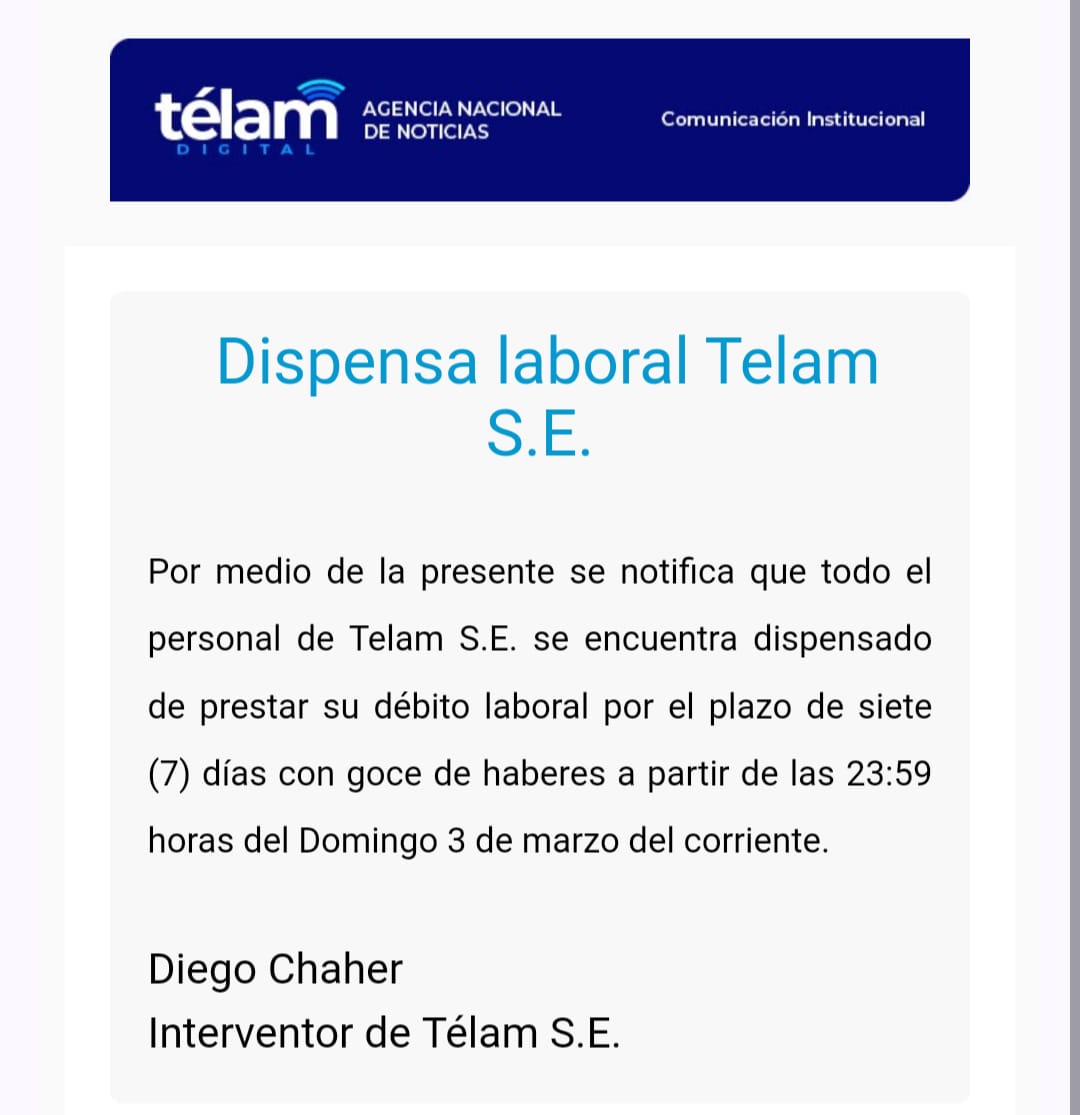 Télam ya aparece oficialmente cerrado y la redacción se encuentra vallada 