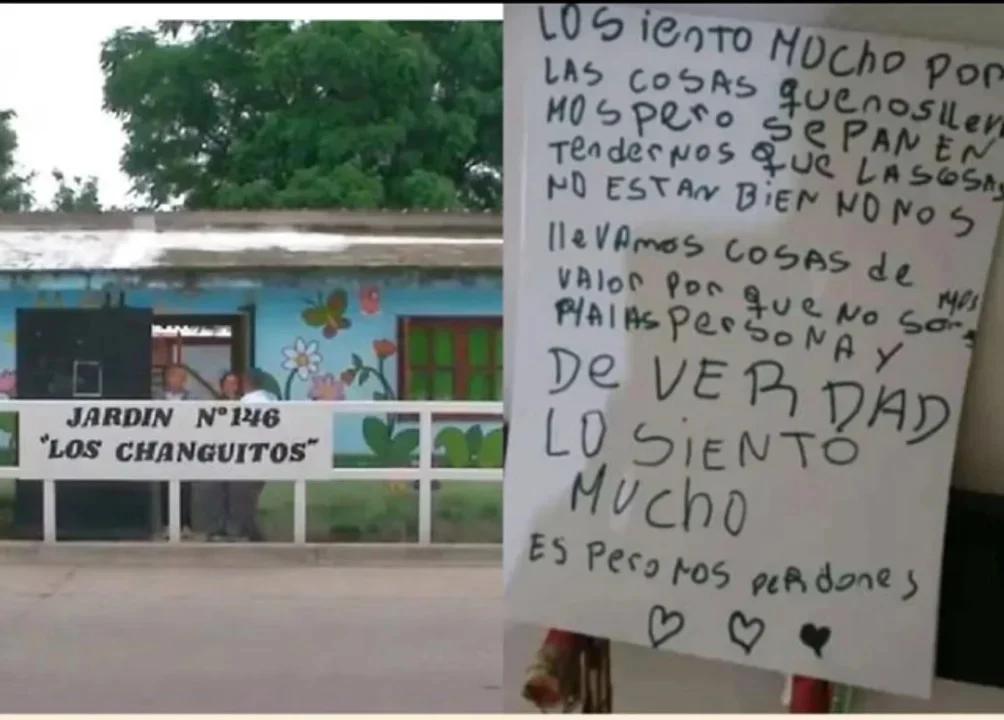 Insólito: ladrones desvalijaron un jardín y dejaron una nota de disculpas