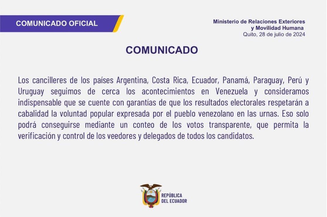 "Seguimos de cerca los acontecimientos en Venezuela"