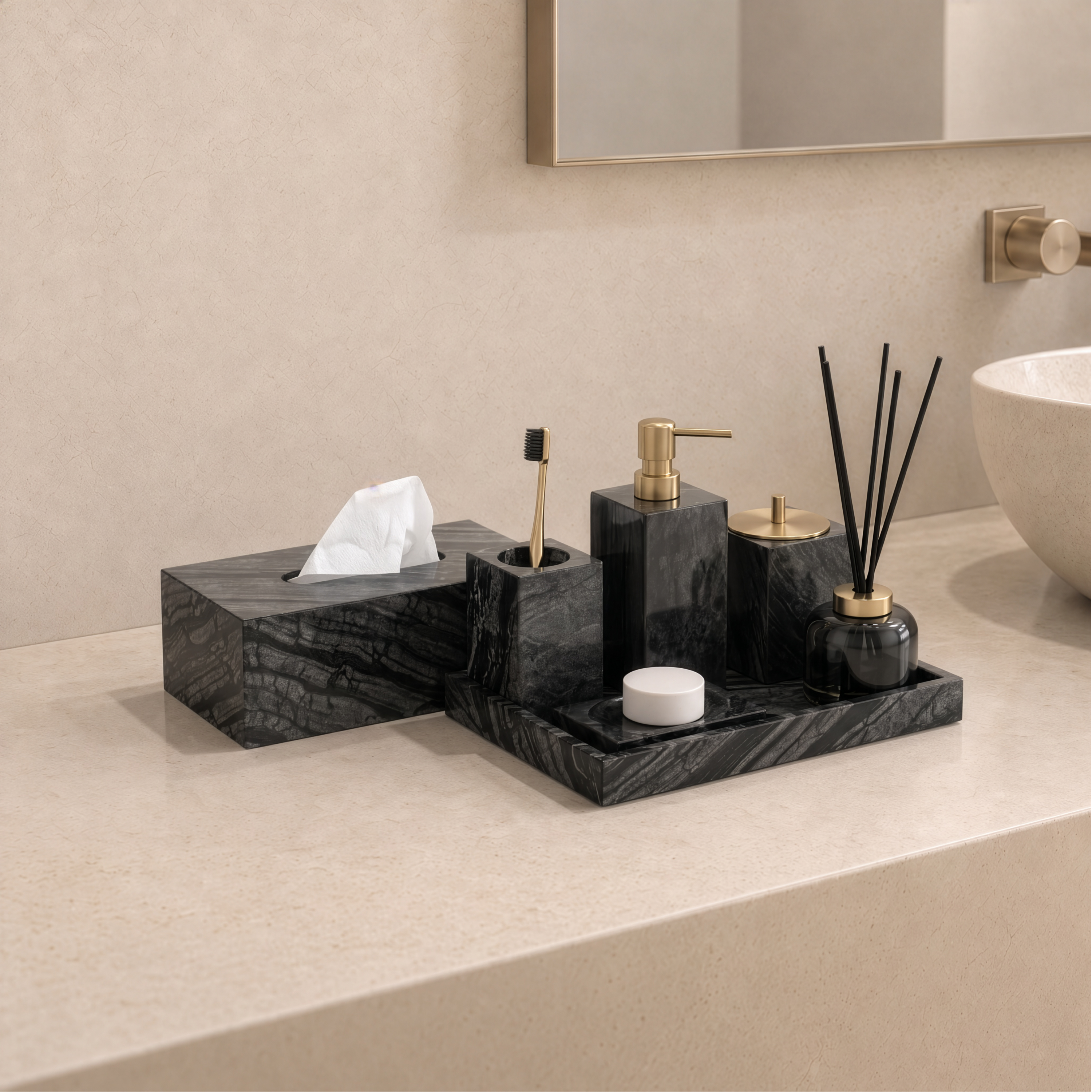 Timber Vein Marble Bath Set
