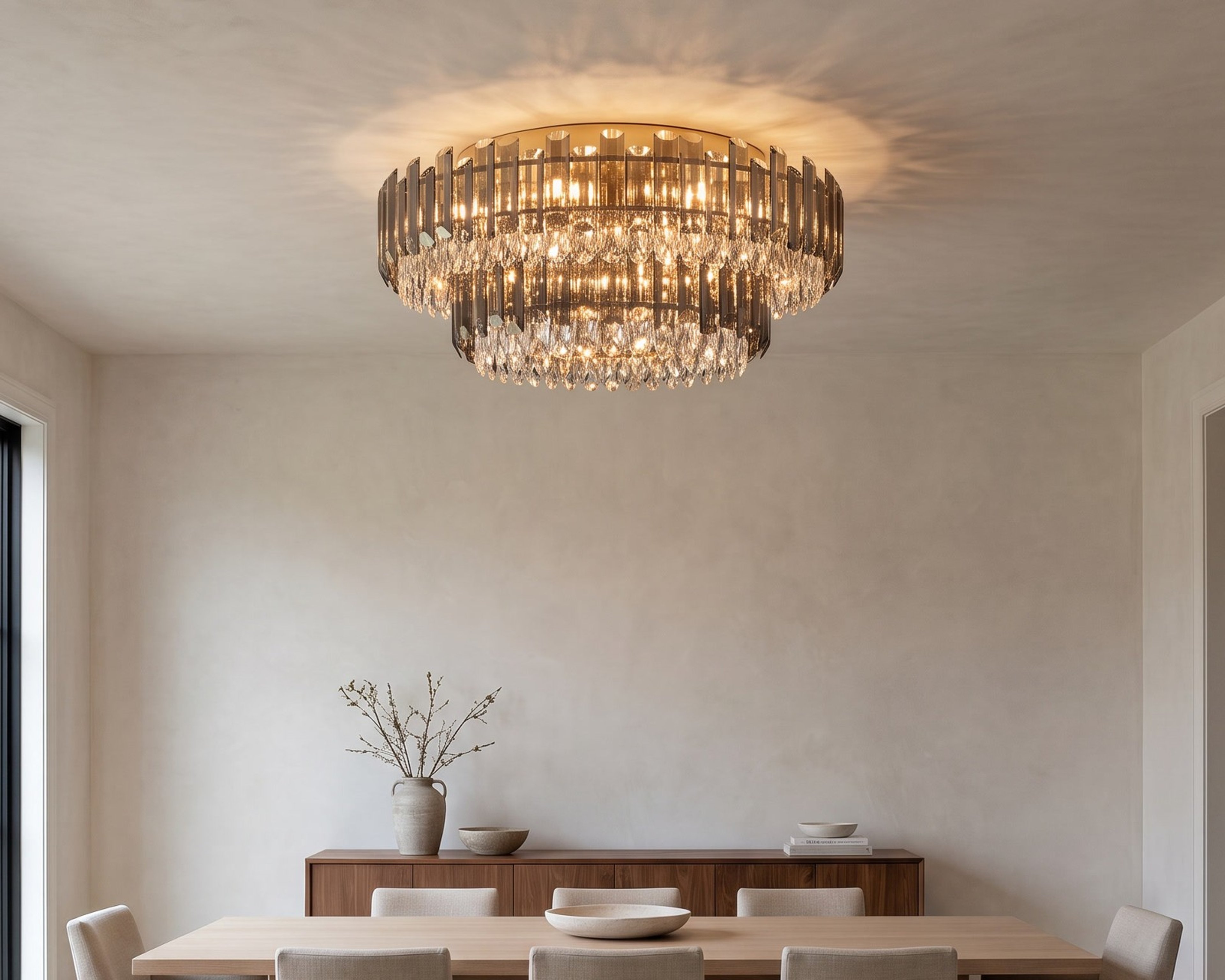 Arina crystal ceiling light over a dining table
