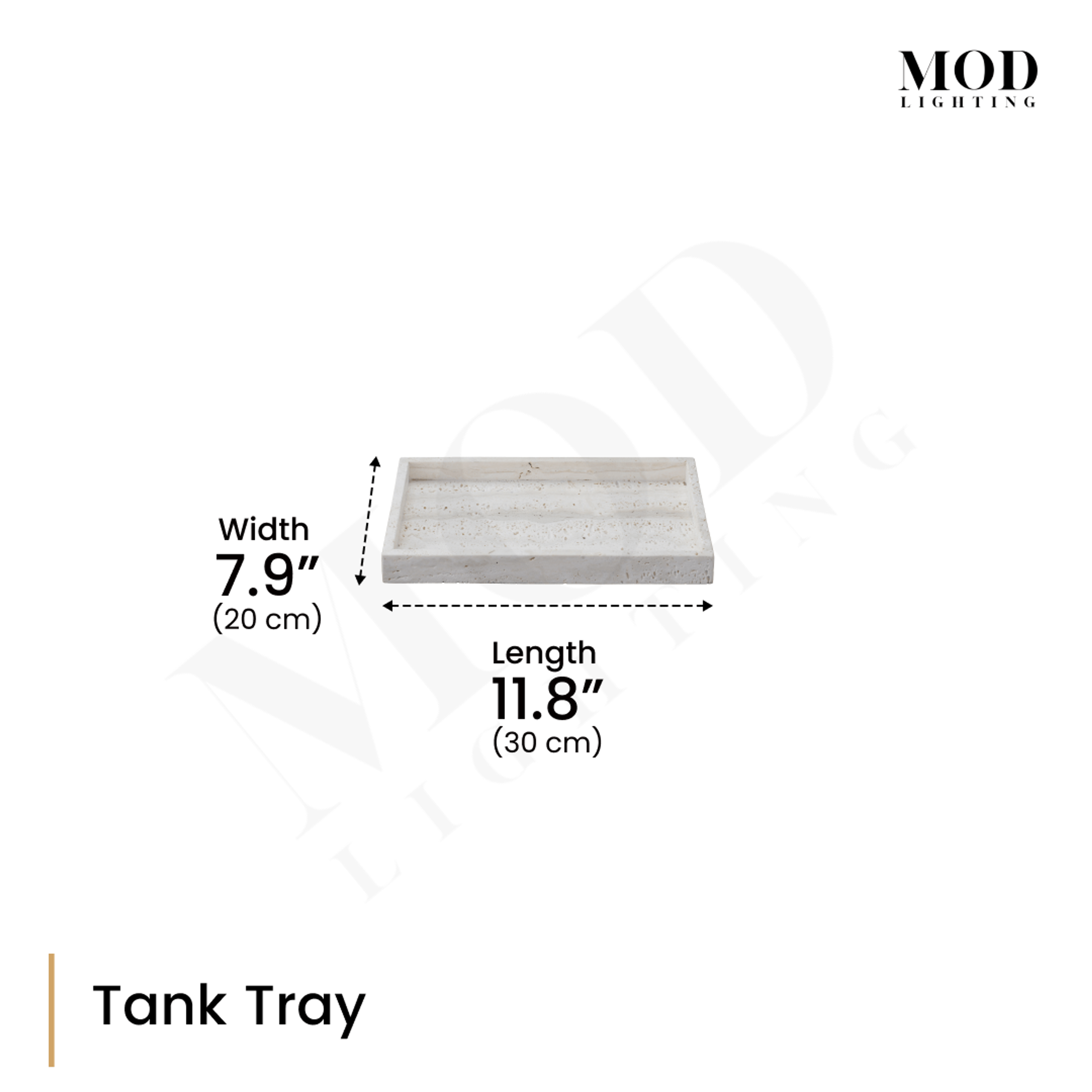 Alabaster Travertine tank tray, rectangular cream stone tray with raised rim, diagram: 7.9 x 11.8 in
