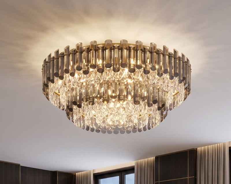 Arina, a crystal ceiling light, in a bedroom