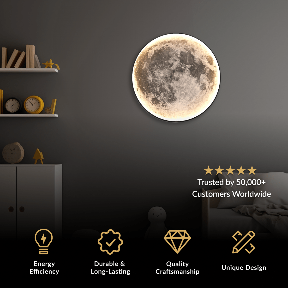 Luna full-moon wall lamp with realistic lunar-crater texture