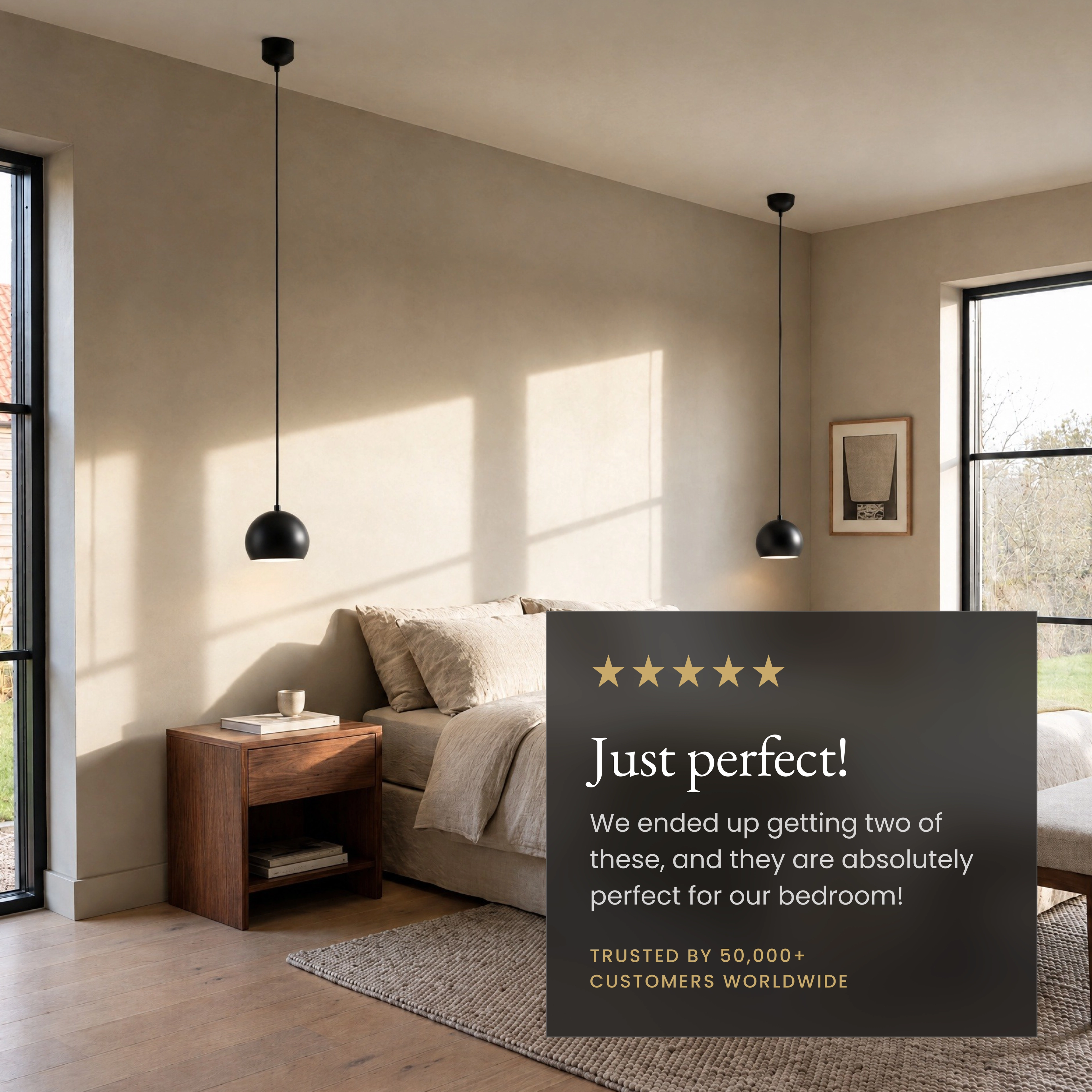 Avery gold sphere pendant with callouts: slanted-ceiling compatible, replaceable LED, dimmable, adjustable