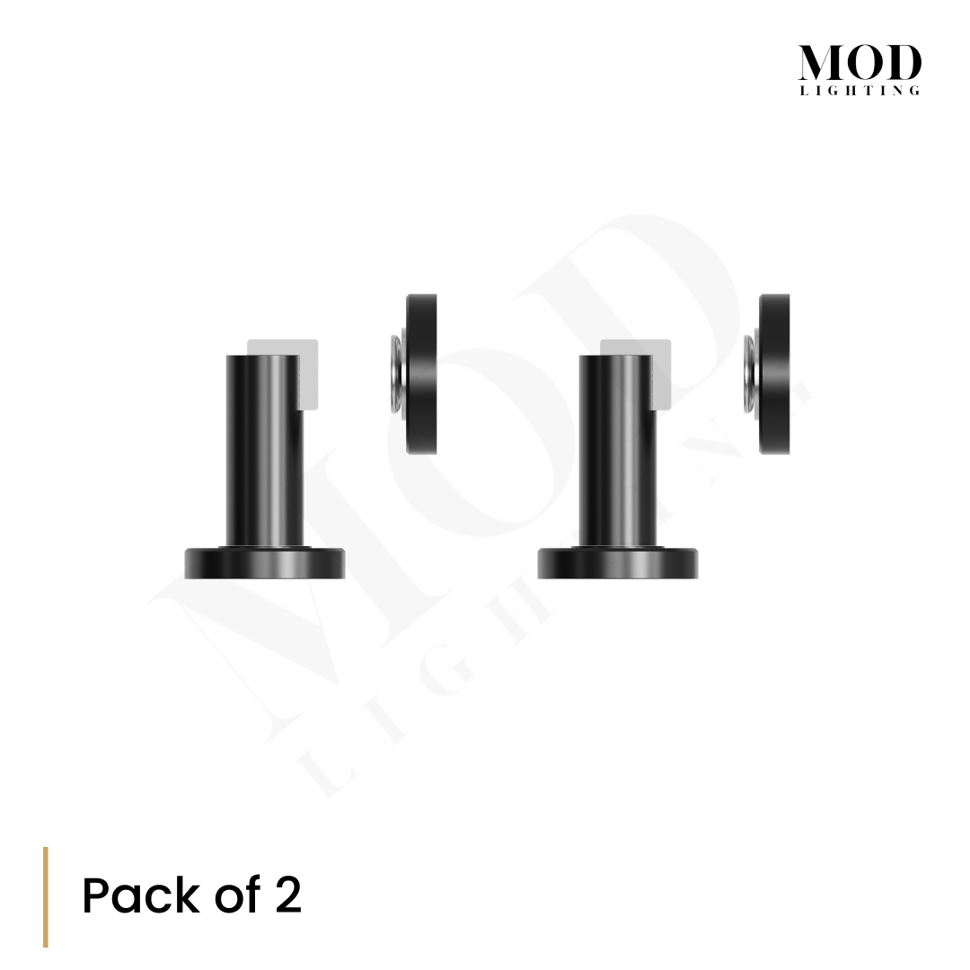 Modern Door Stop, two black cylindrical magnetic door stops with matching wall catches, pack of 2