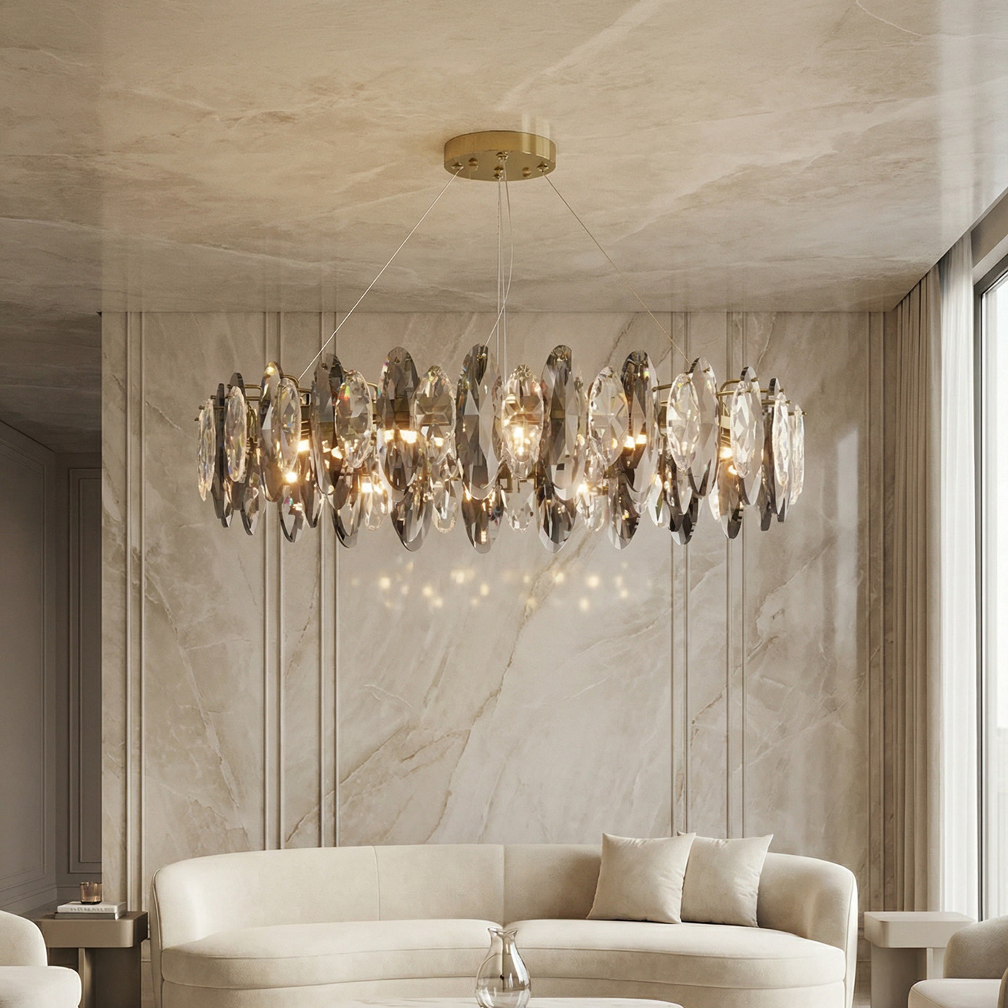 Celestial chandelier in a modern living room