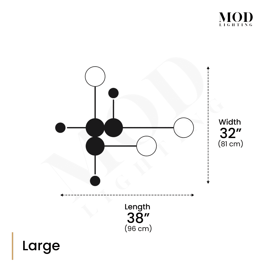 Link large wall light dimension diagram: 38 in (96 cm) long, 32 in (81 cm) wide