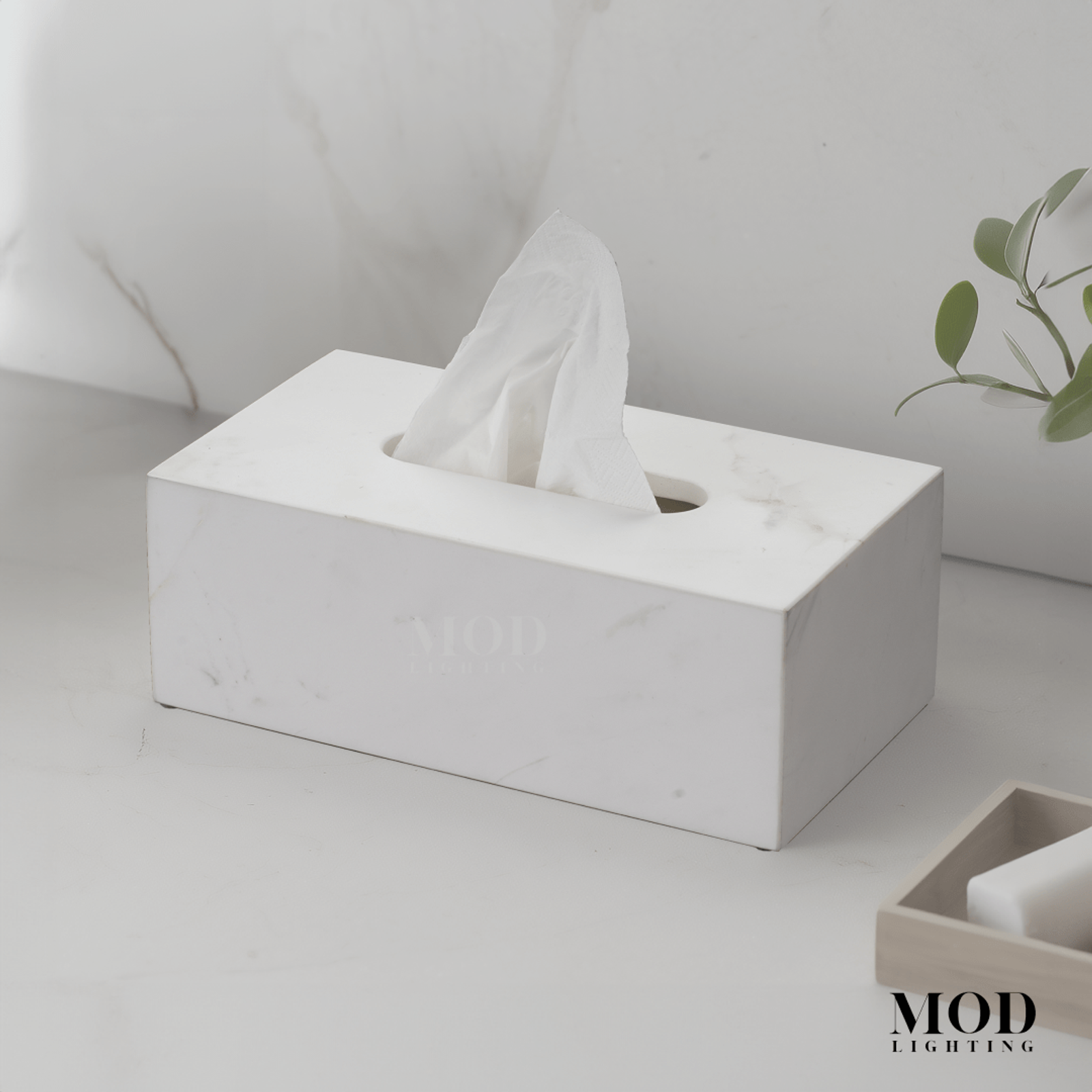 Jazz White Marble Tissue Box, white marble rectangular holder on a counter