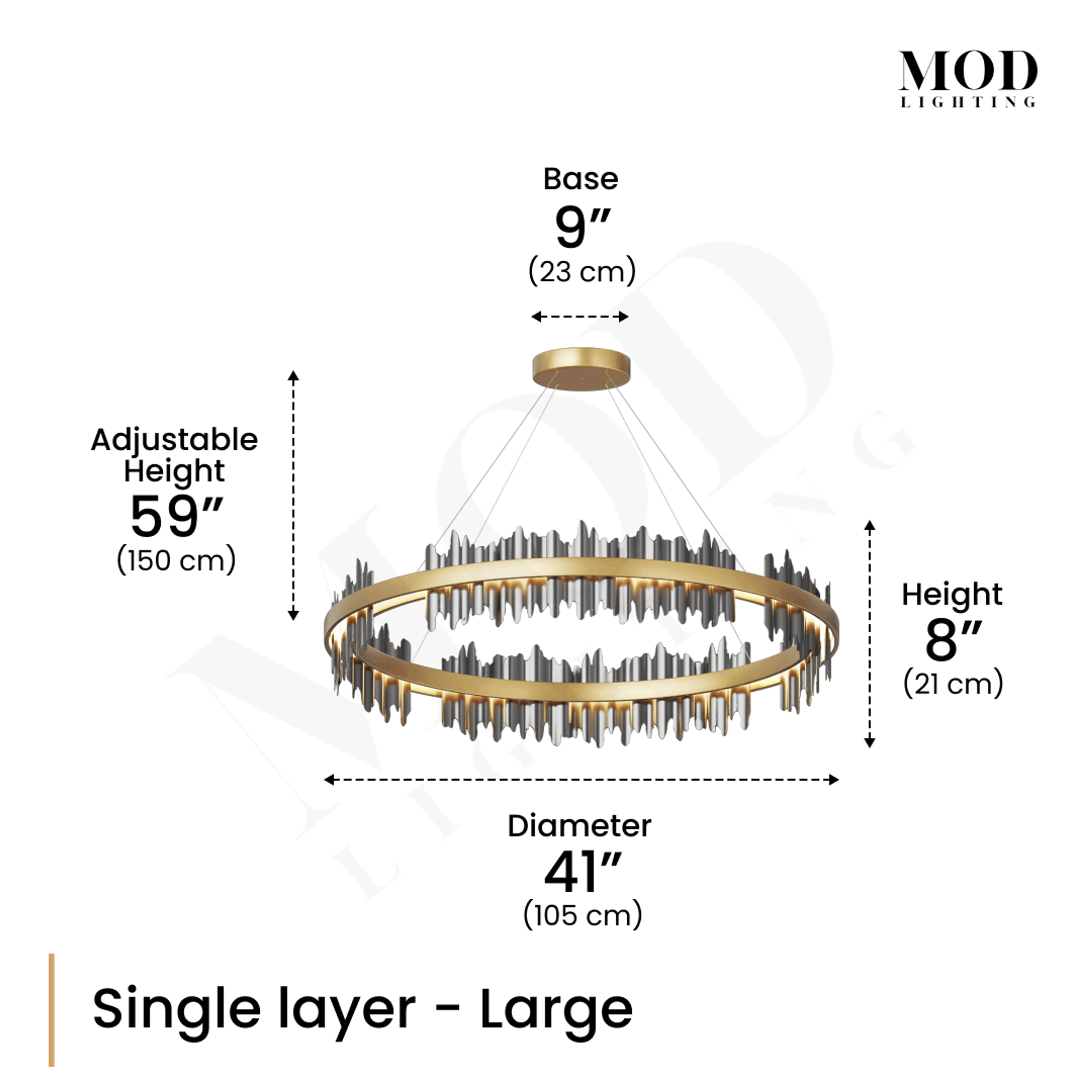 Aurelius chandelier diagram, single-layer Large: 41" (105 cm) diameter, 8" (21 cm) tall