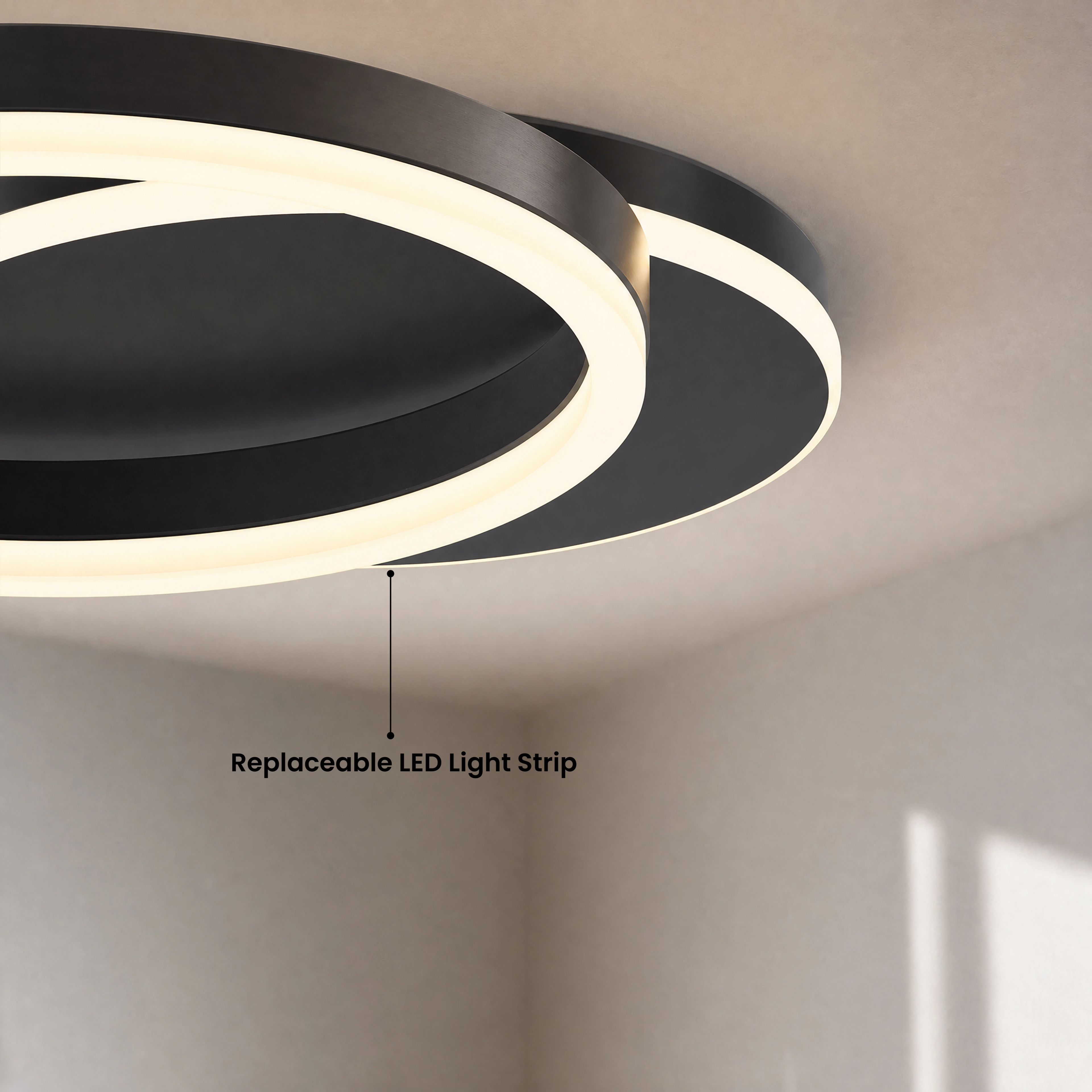 Close-up of the black Chloe Smart rings with the replaceable LED light strip