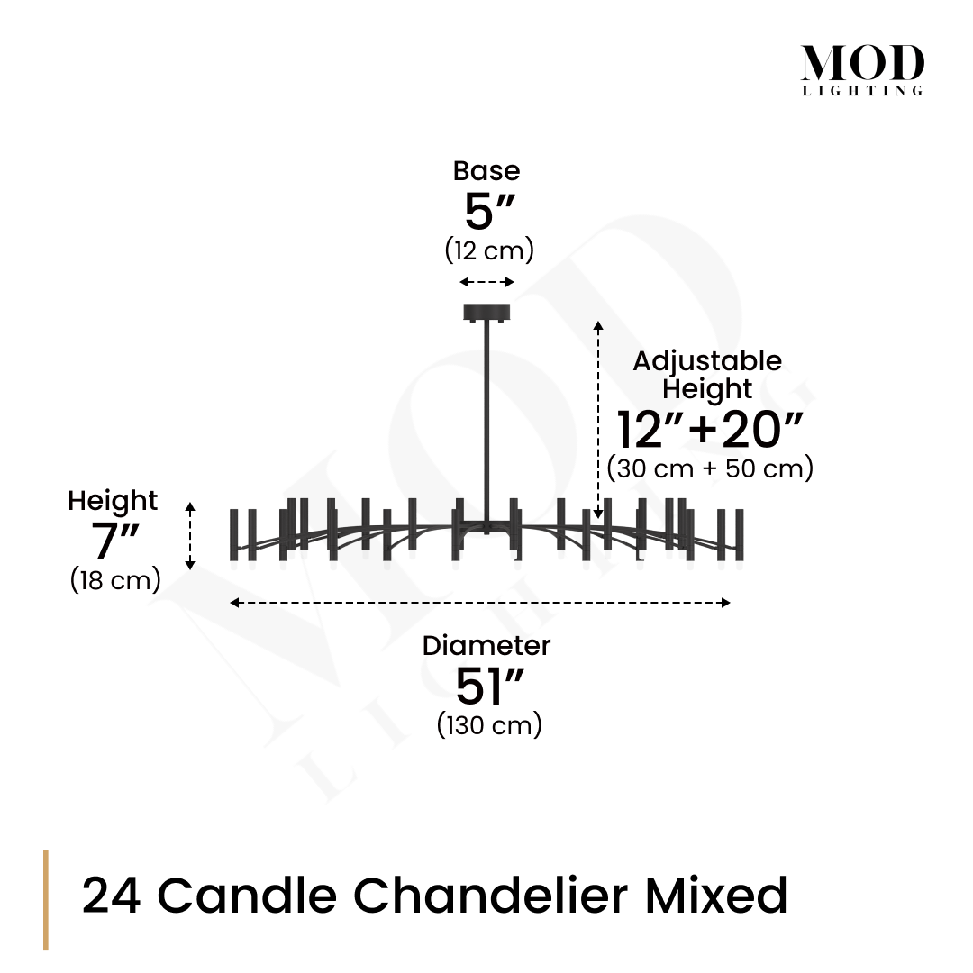 Obsidian crystal chandelier, black tube frame with tiered clear crystals, above a bed