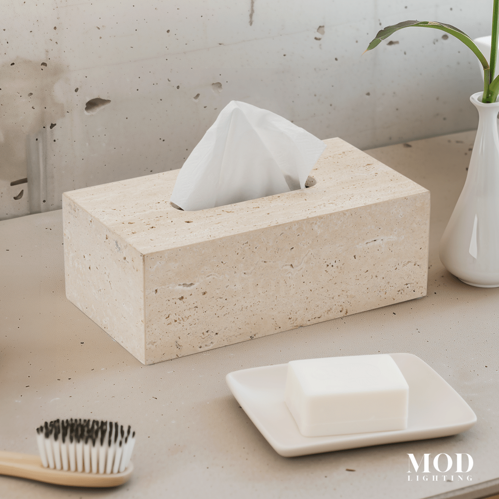 Golden Travertine Stone Tissue Box, cream stone rectangular holder with soap dish