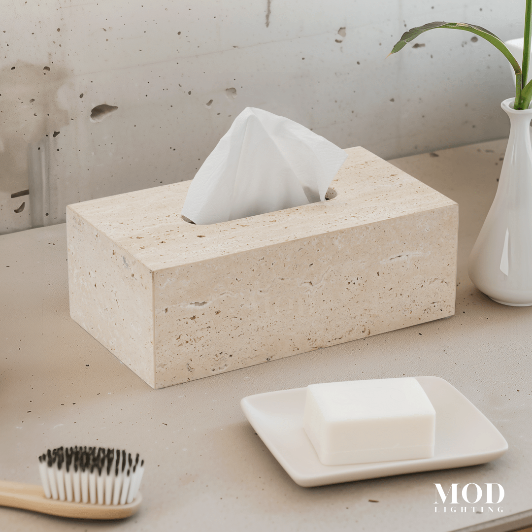 Golden Travertine Stone Tissue Box, cream stone rectangular holder with soap dish