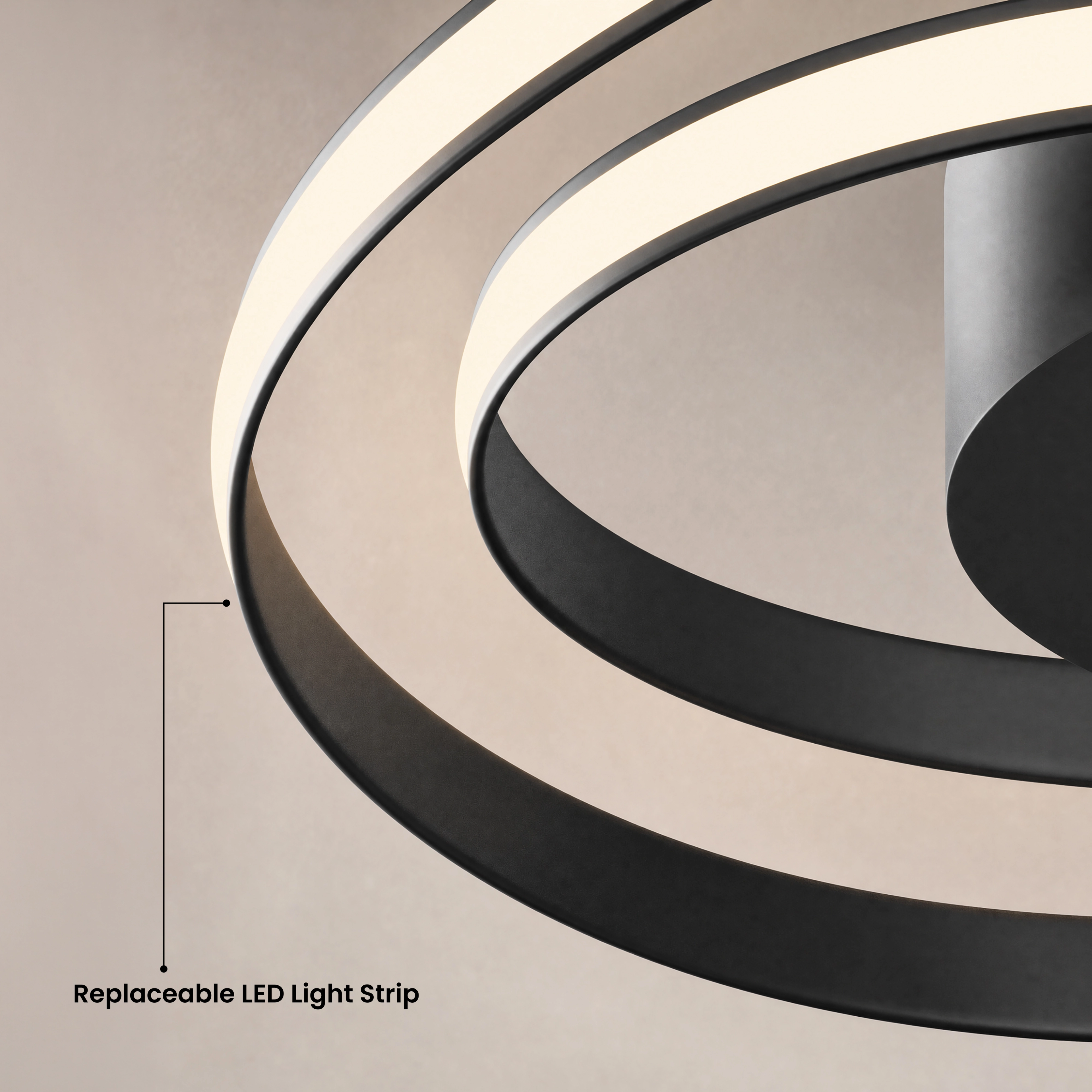 Spiral ceiling light, gold looping LED ring in a bedroom; available in two sizes