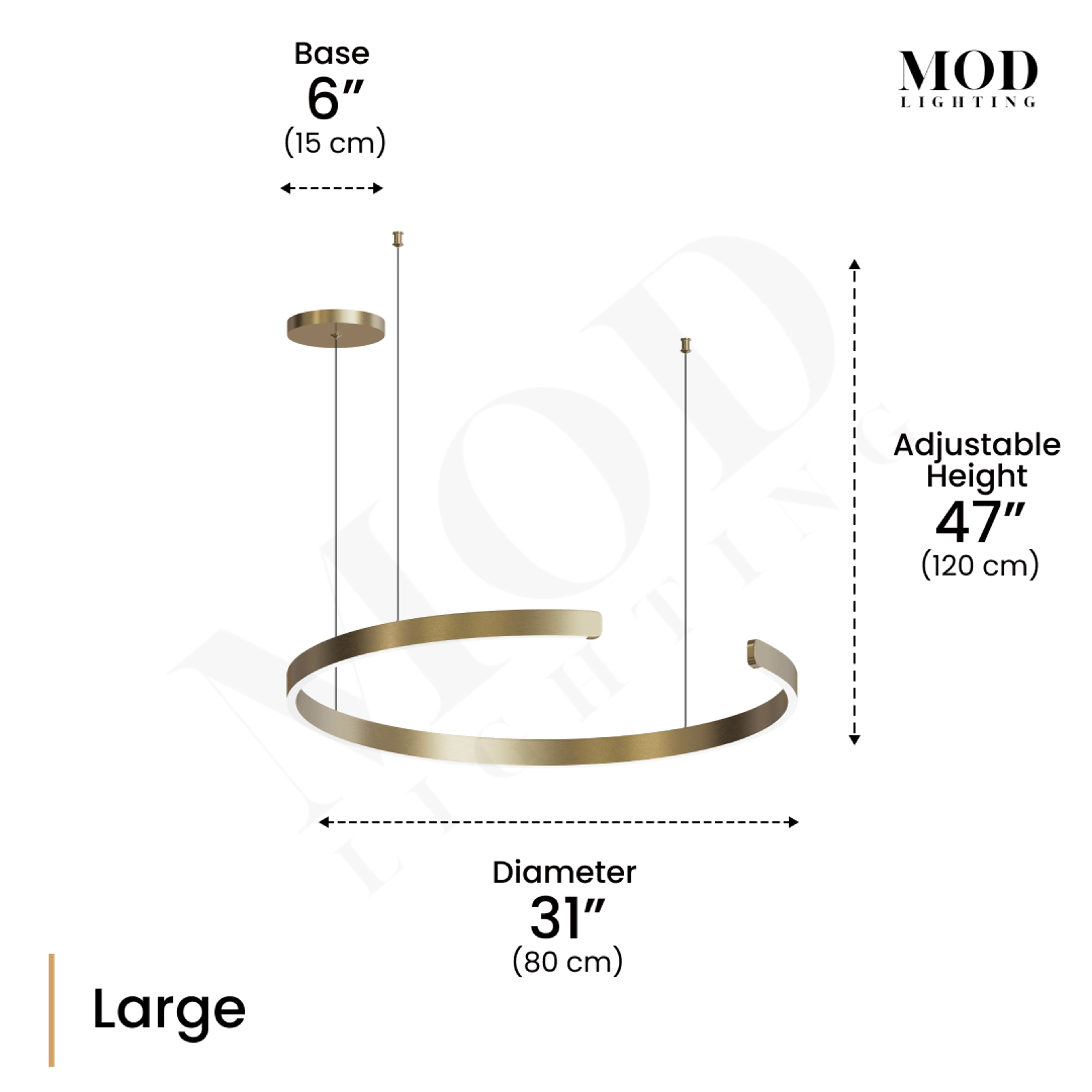 Ring gold C-shaped pendant, large dimension diagram: 31 in diameter, 47 in adjustable height