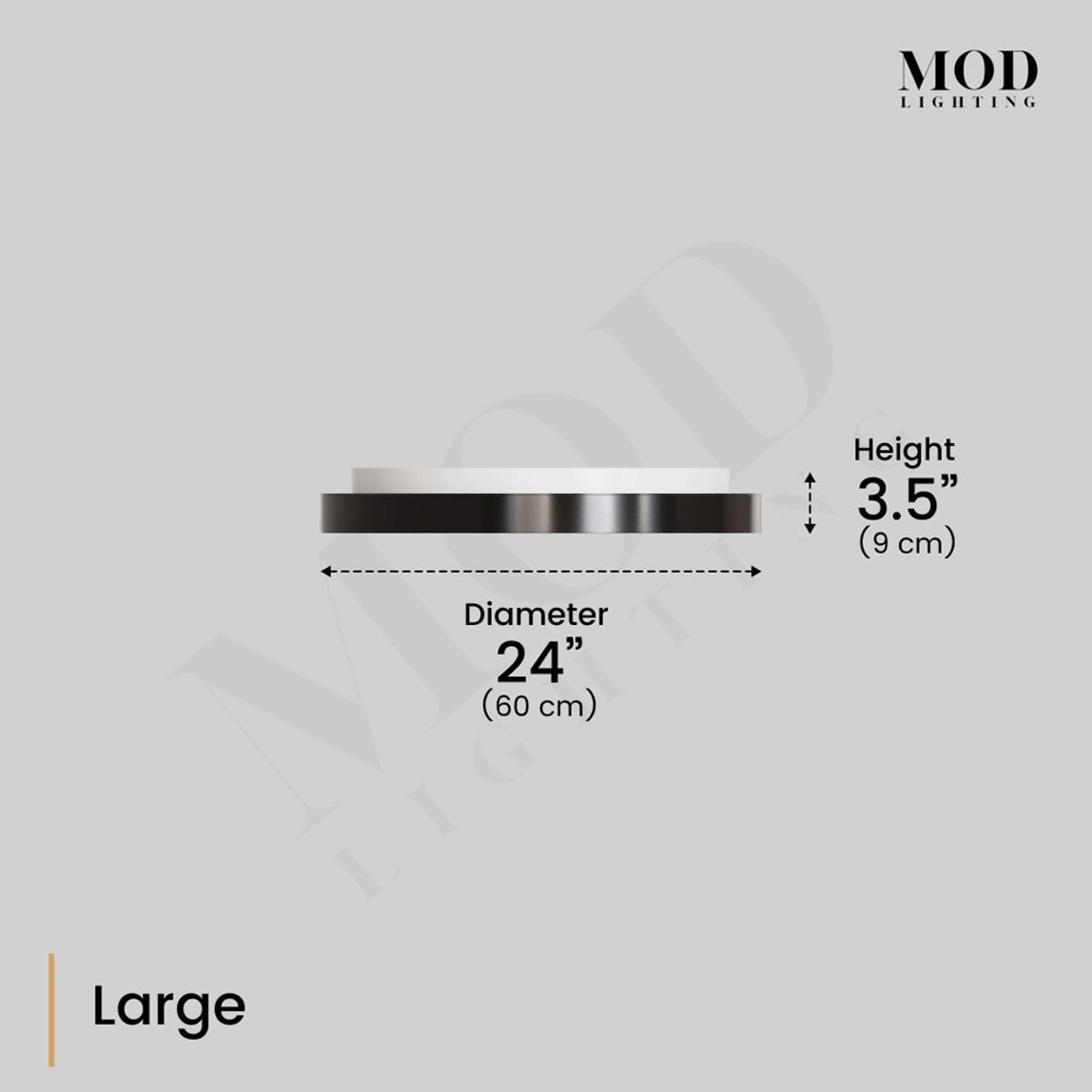 Bryce ceiling light dimension diagram, Large: 24 in (60 cm) diameter, 3.5 in (9 cm) height, black-and-white profile