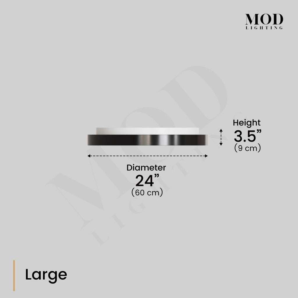 Bryce ceiling light dimension diagram, Large: 24 in (60 cm) diameter, 3.5 in (9 cm) height, black-and-white profile