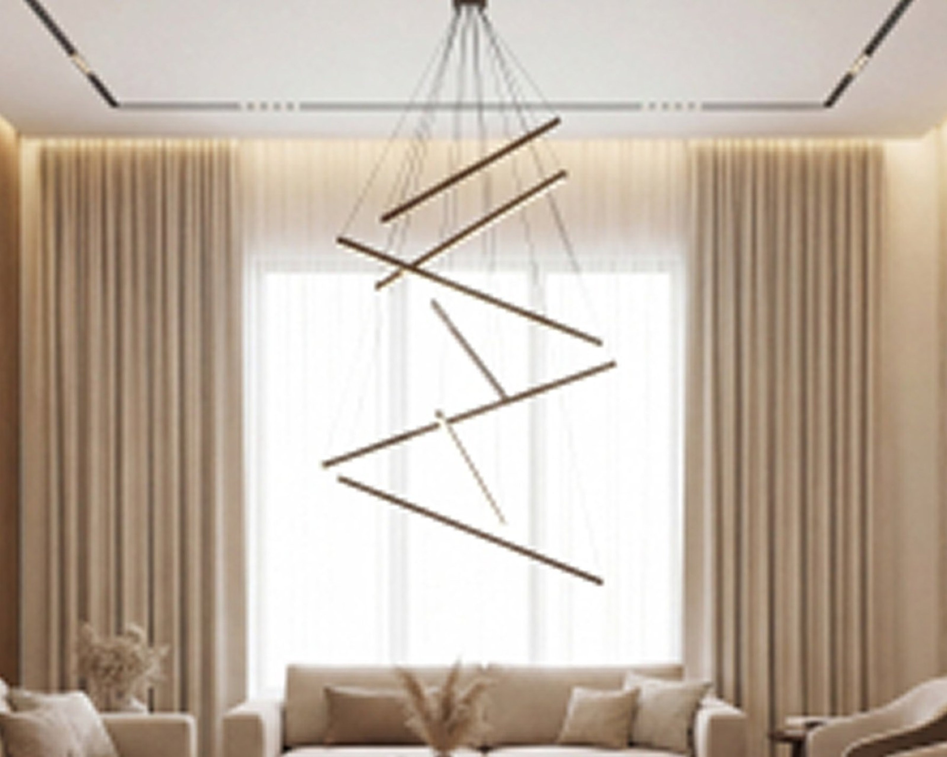 Linear chandelier over a lounge