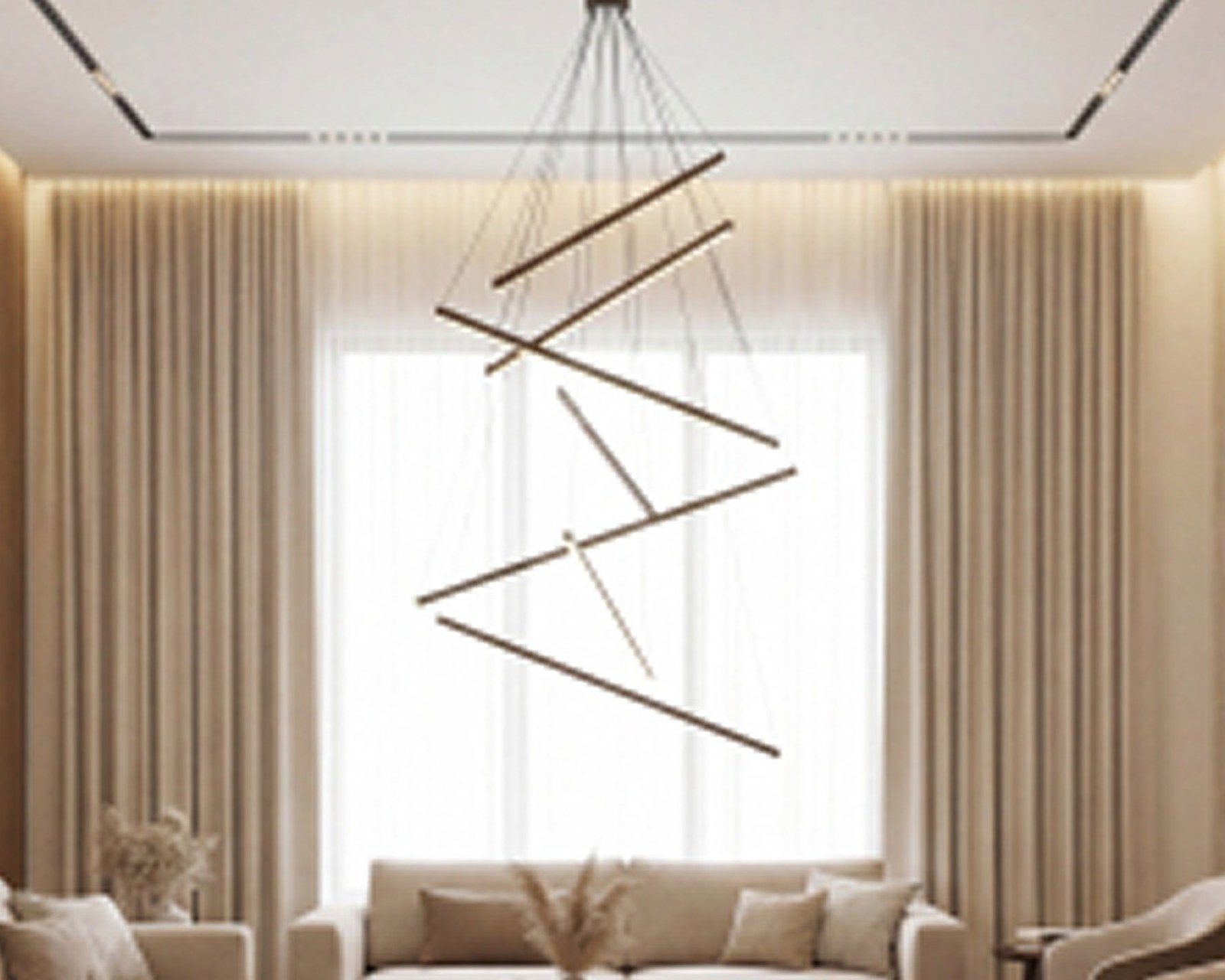 Linear chandelier over a lounge