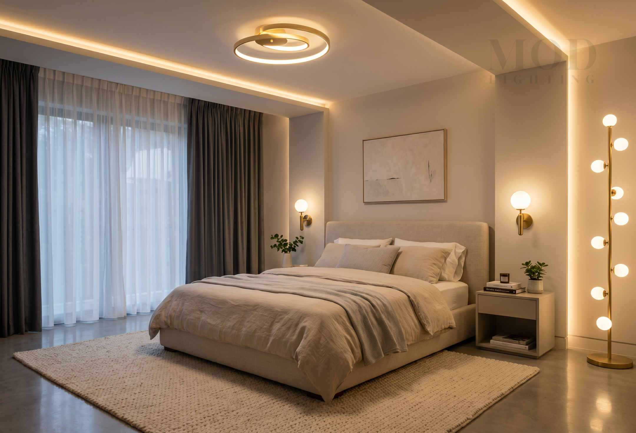 Layered bedroom lighting