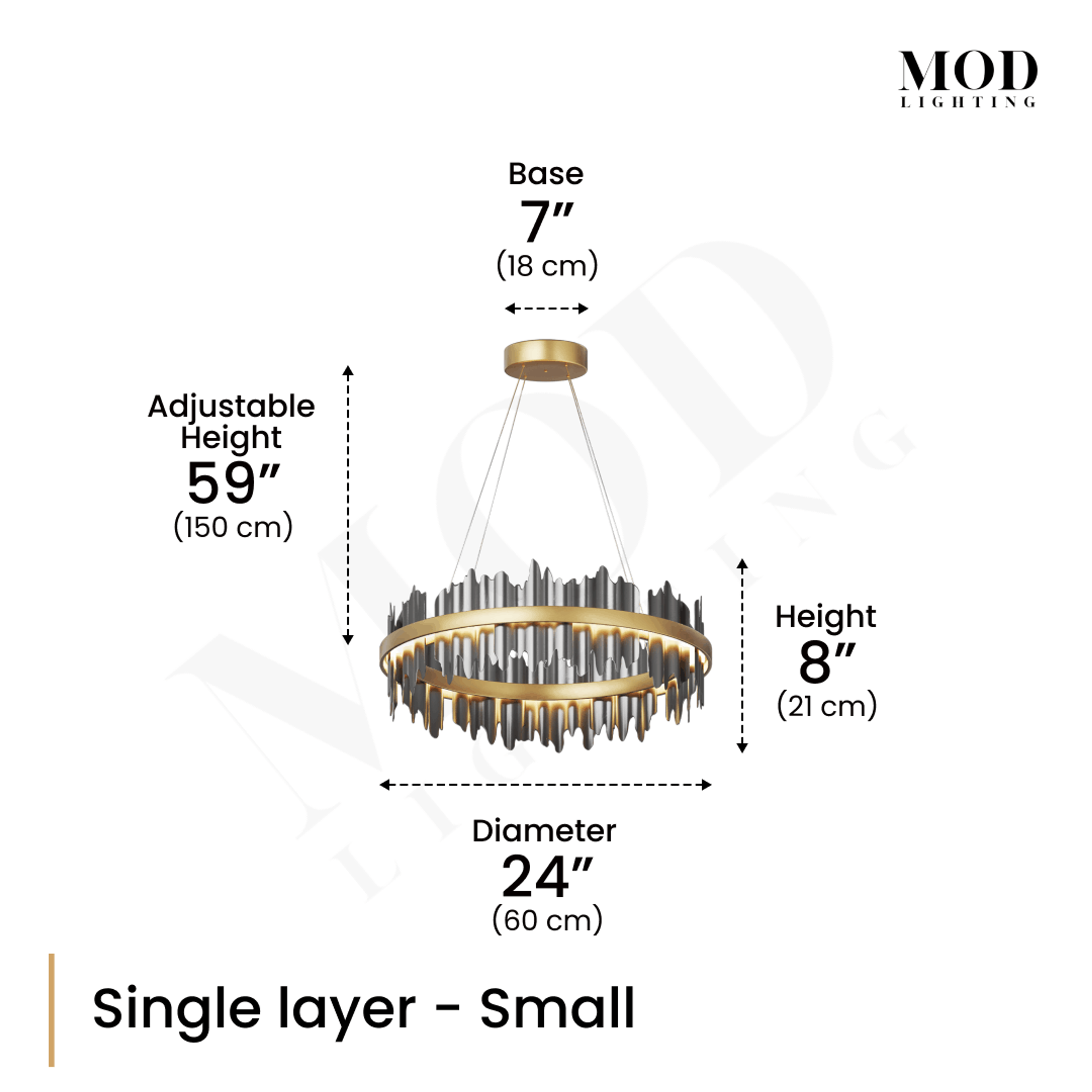Aurelius chandelier diagram, single-layer Small: 24" (60 cm) diameter, 8" (21 cm) tall