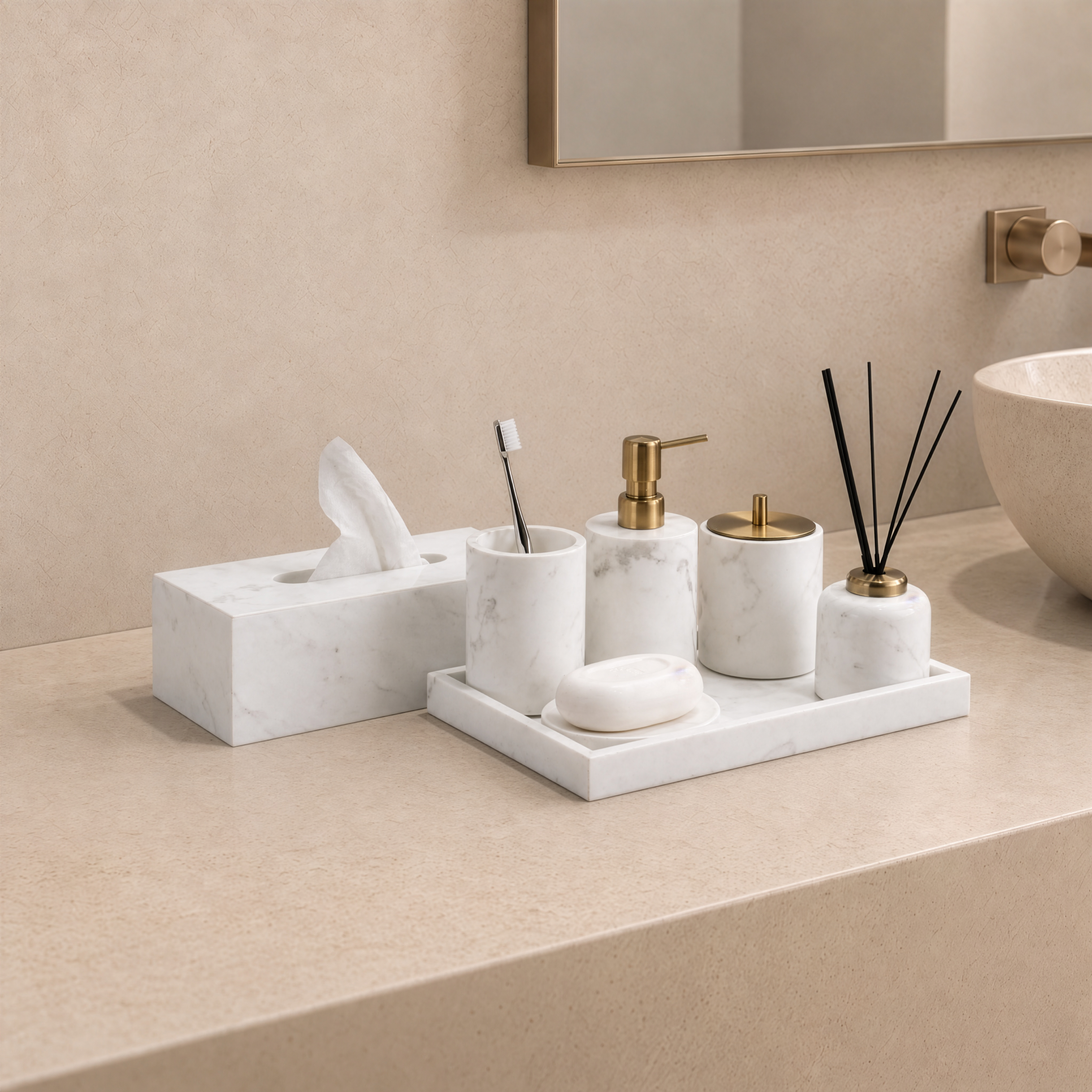 Jazz White Marble Bath Set