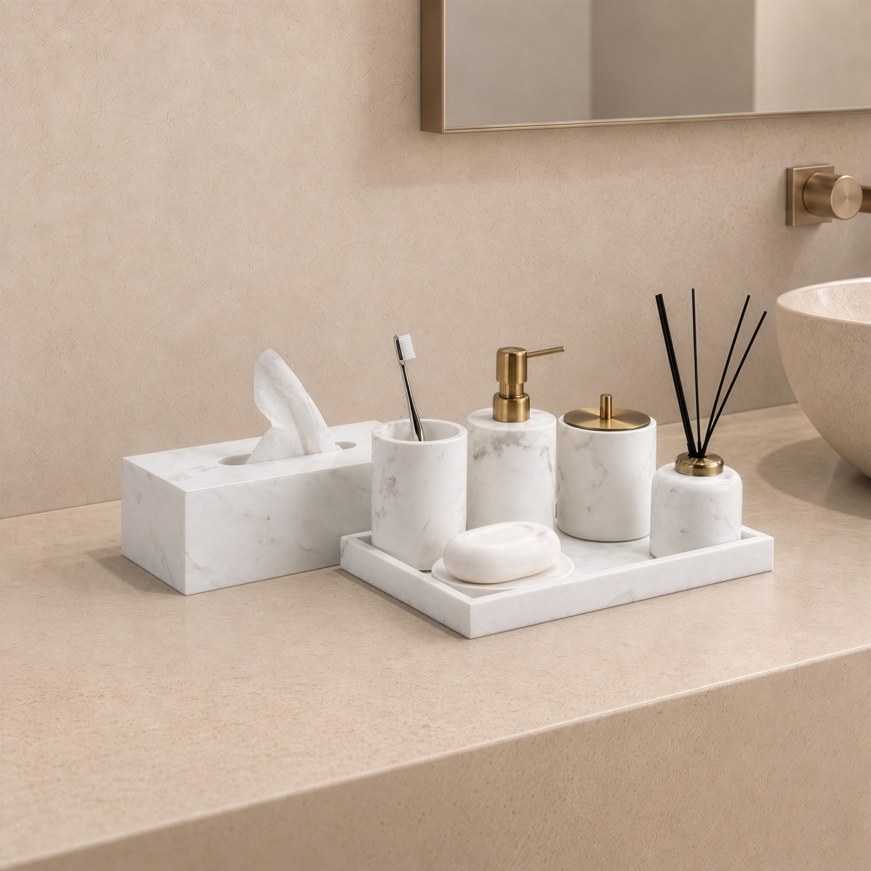 Jazz White Marble Bath Set