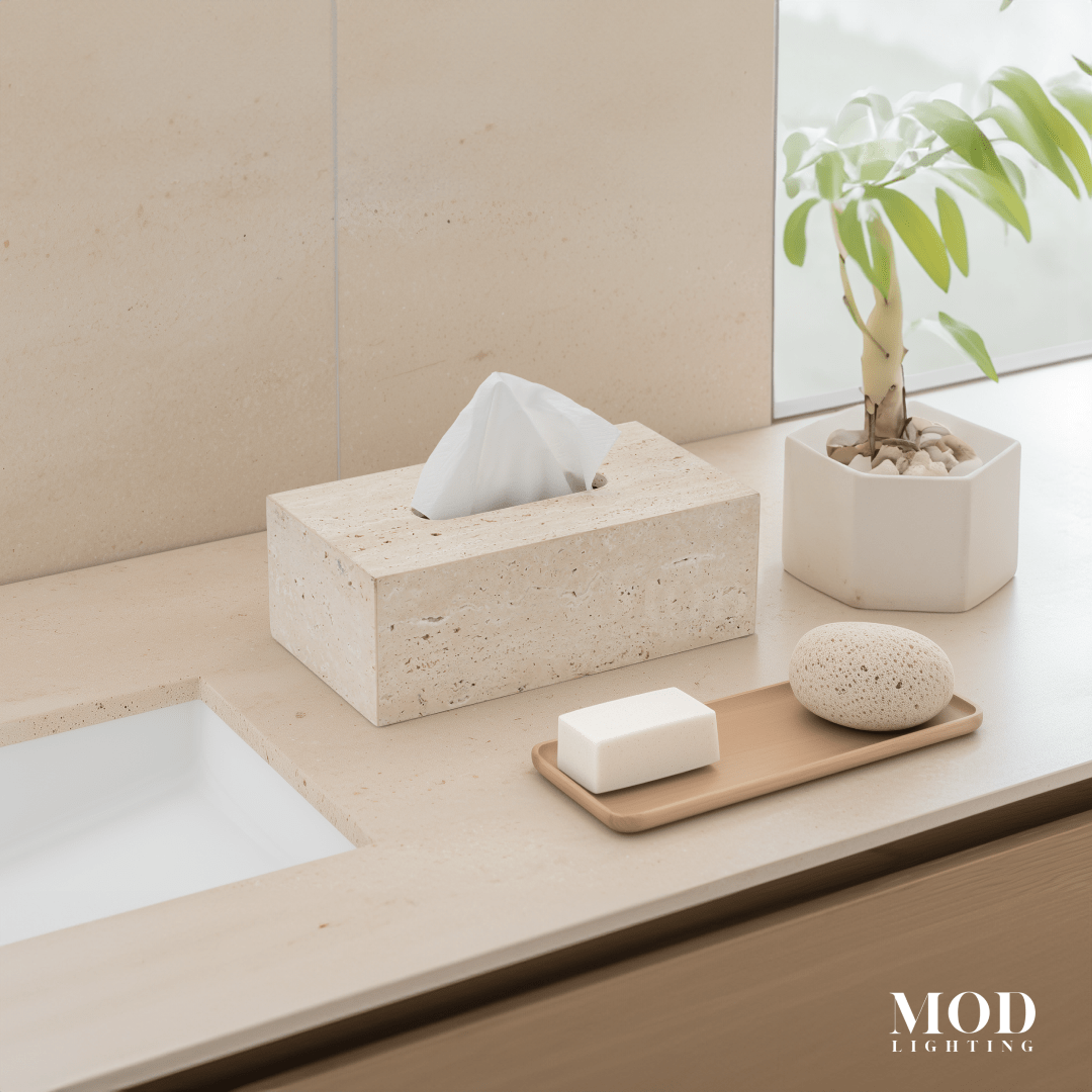Golden Travertine Stone Tissue Box hover