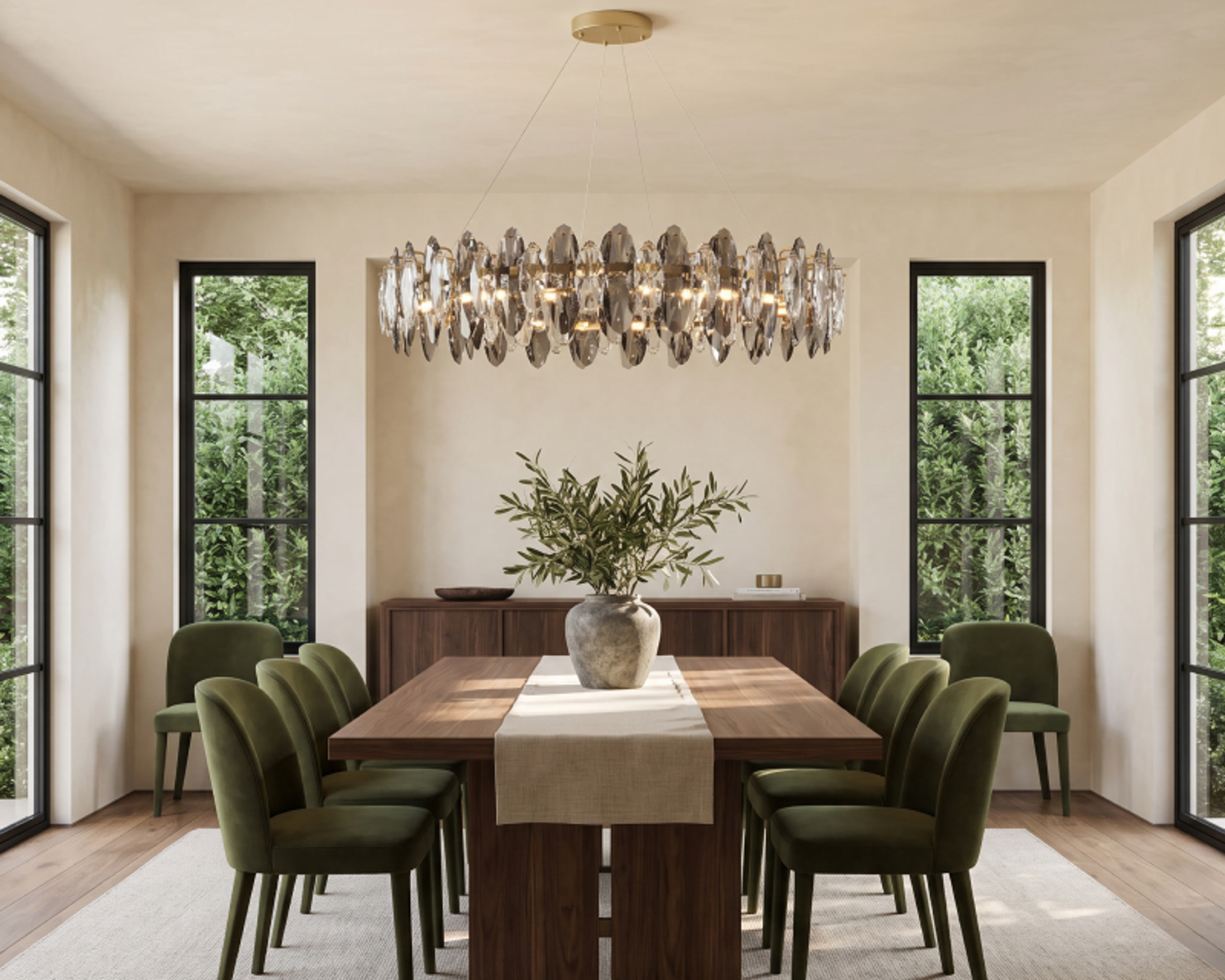 Celestial chandelier in a modern living room