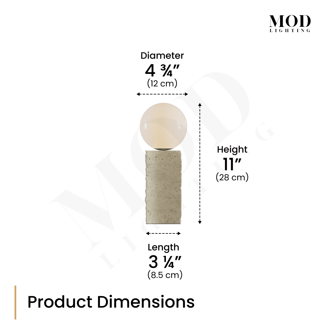 Arabella table lamp dimensions diagram: 4.75in globe diameter, 11in height, 3.25in base