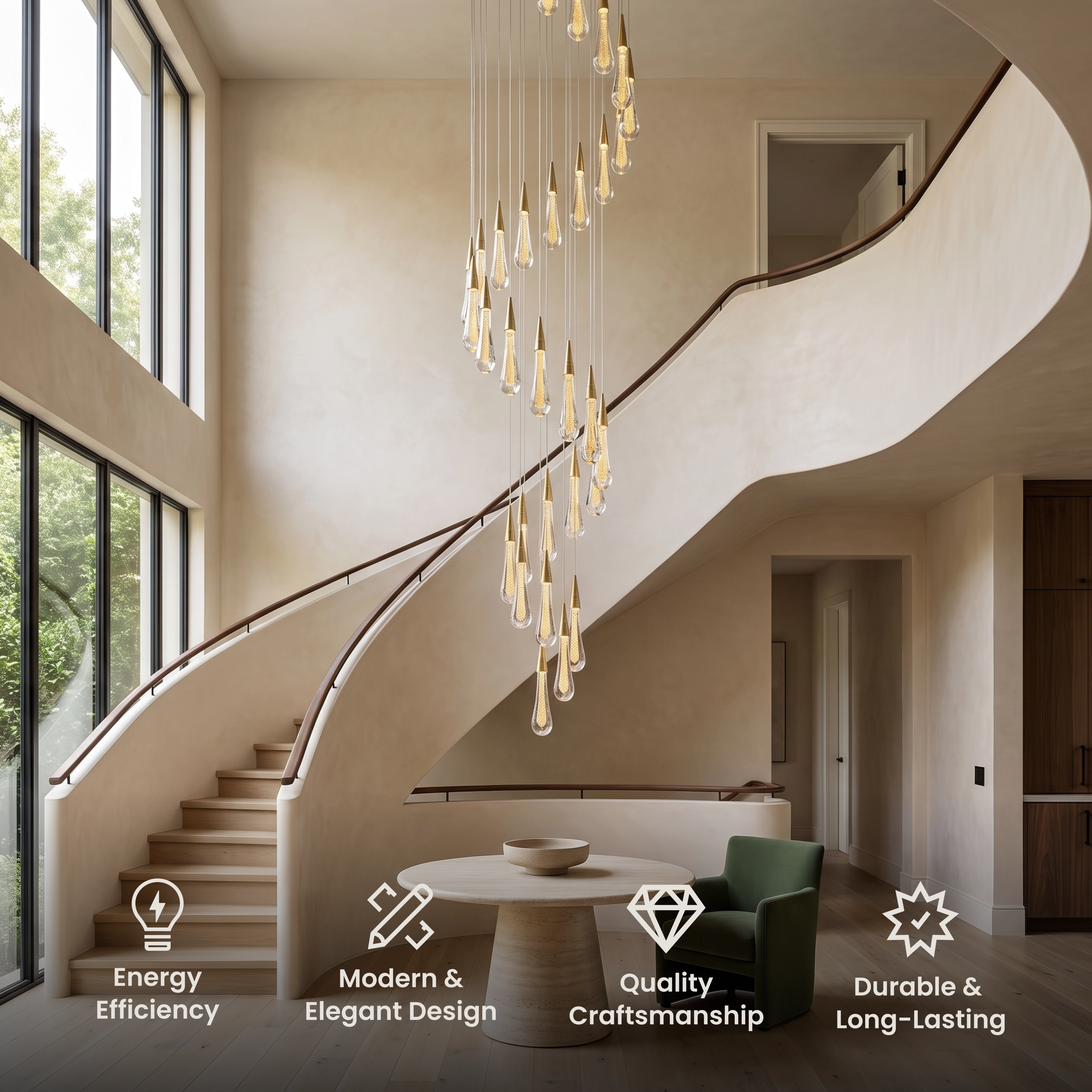 Indra gold crystal droplet chandelier cascading down