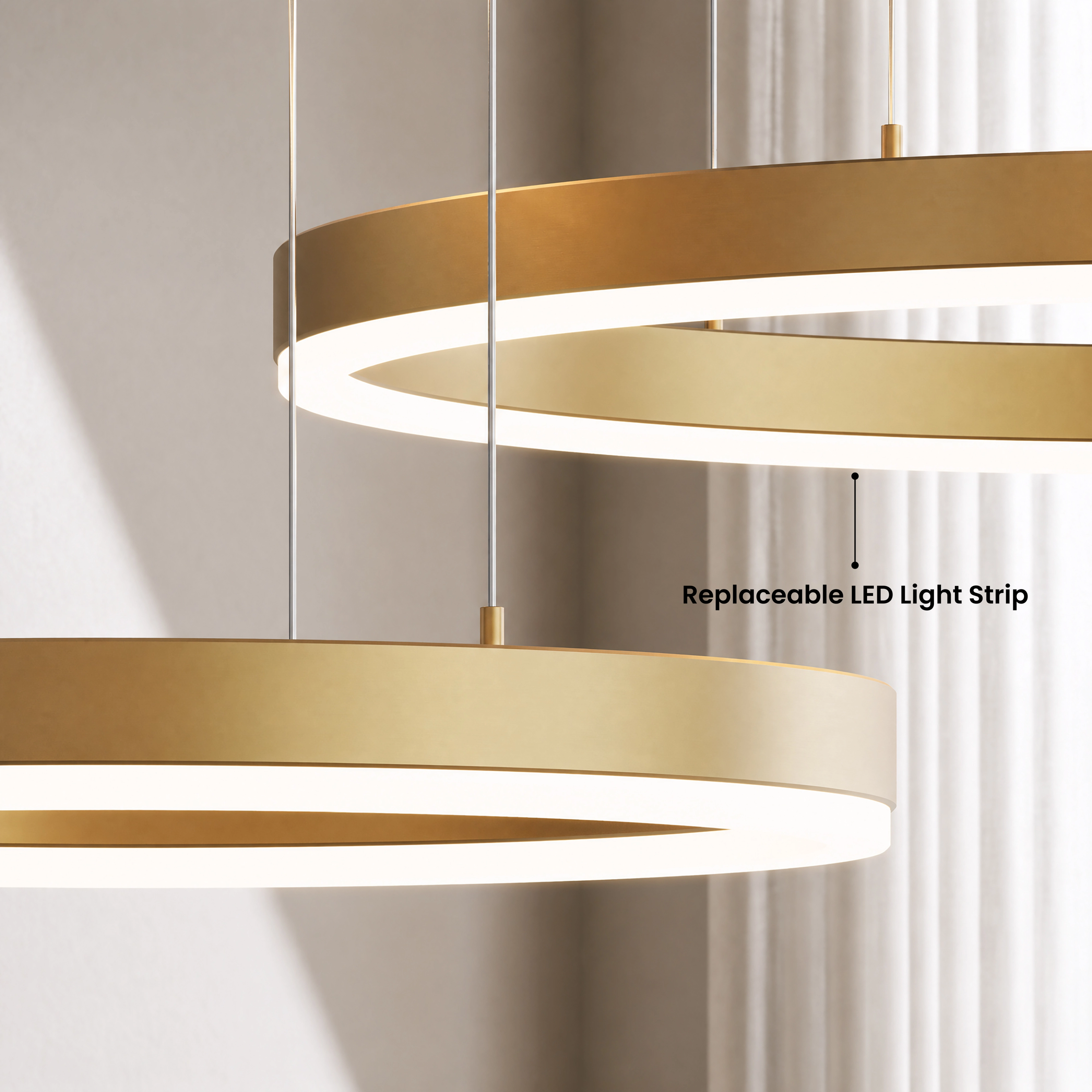 Charlotte Smart gold LED ring close-up, labeled replaceable LED light strip