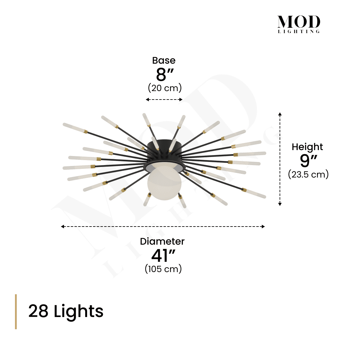 Seashell dimension diagram: 28-light spiral, 41 in (105 cm) diameter, 9 in high, 8 in base