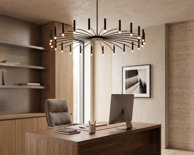Amara woven chandelier over a home office desk