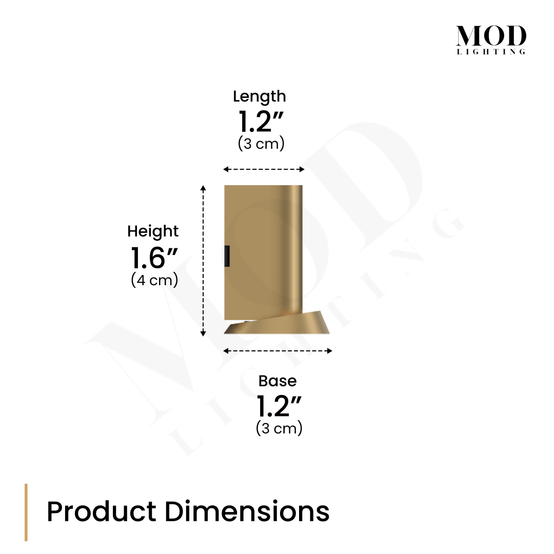 Cavo brushed-gold door stop dimension diagram: 1.6 in height, 1.2 in length, 1.2 in base