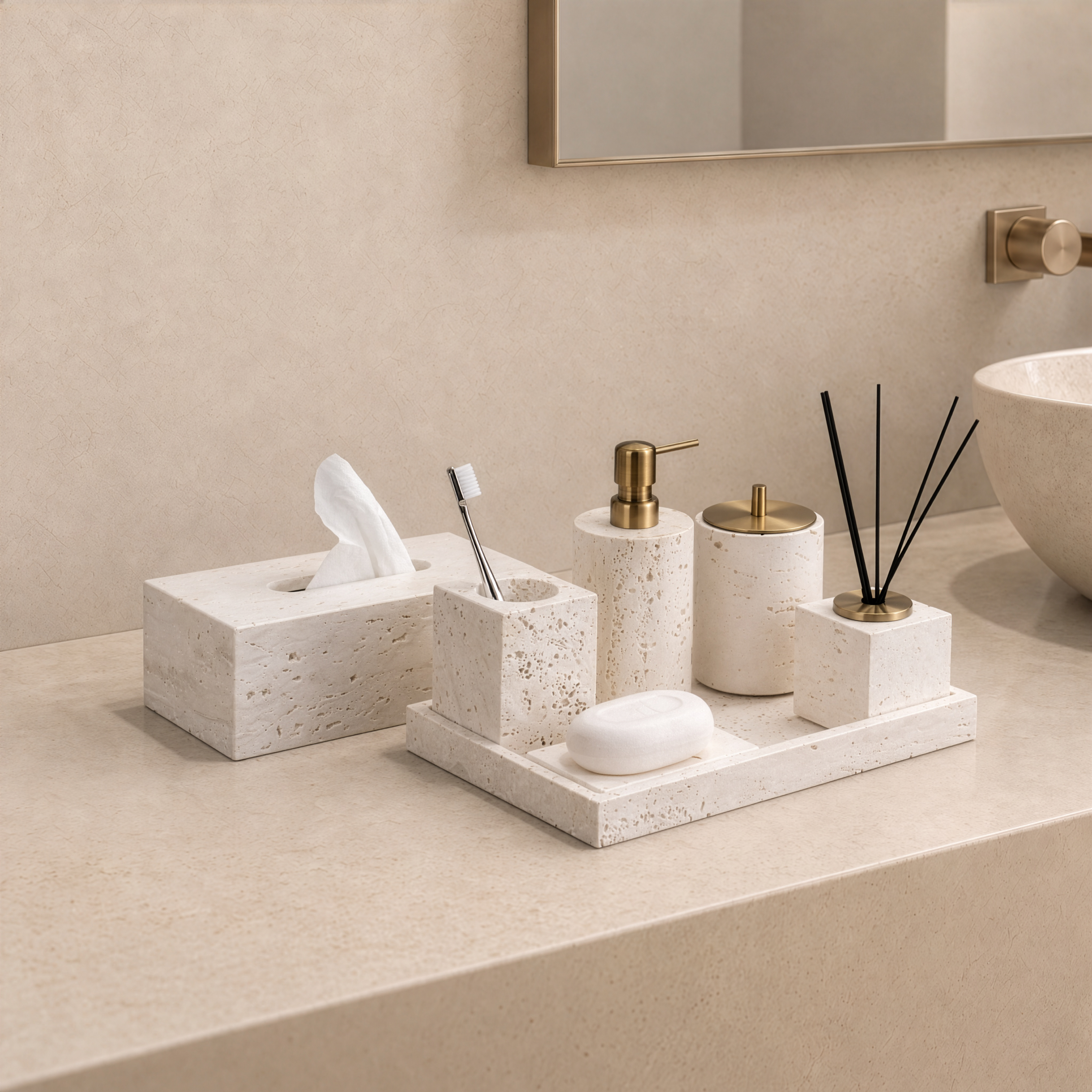Alabaster Travertine Stone Bath Set