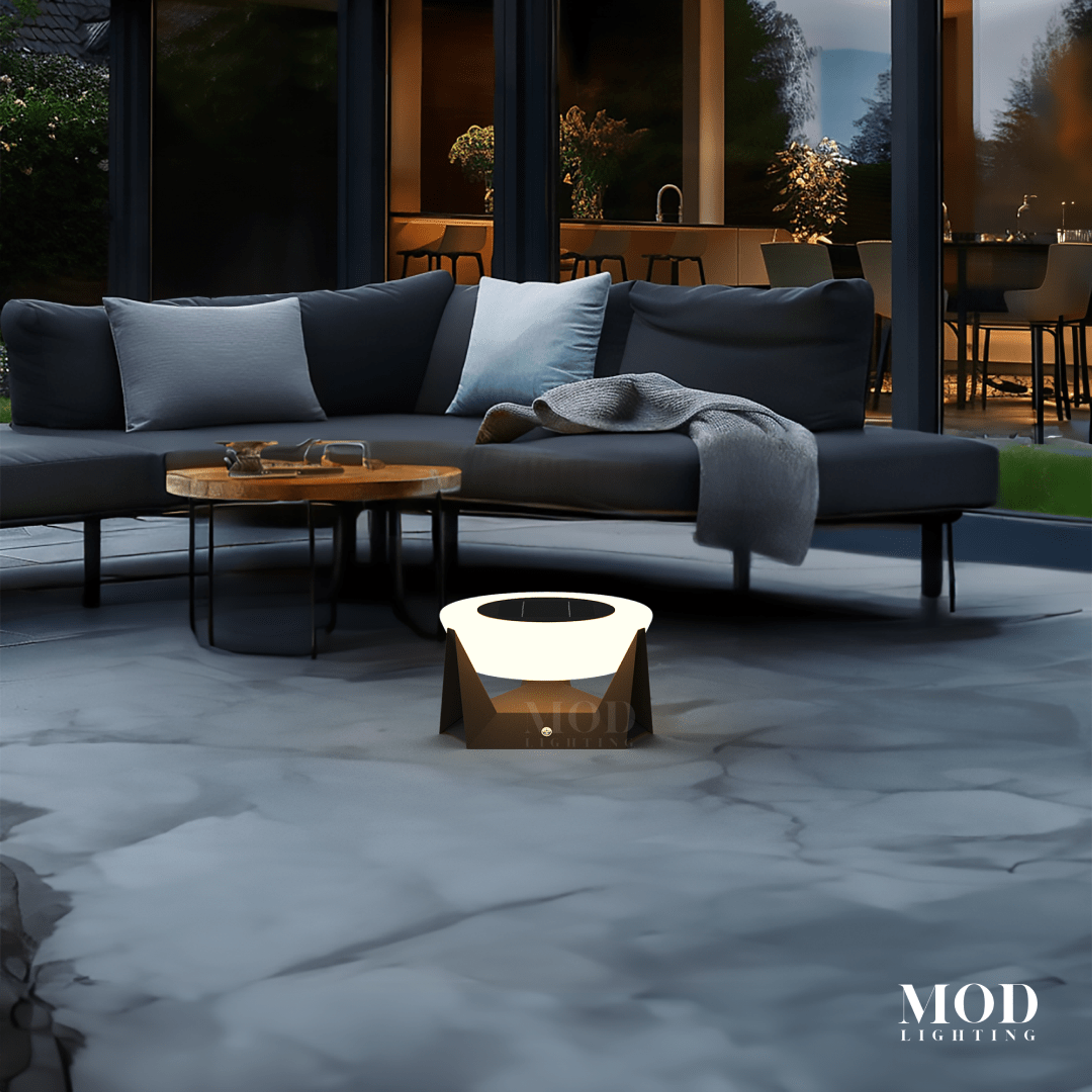 Skye outdoor solar table light dimension diagram, Large, 15 in diameter, 8 in height