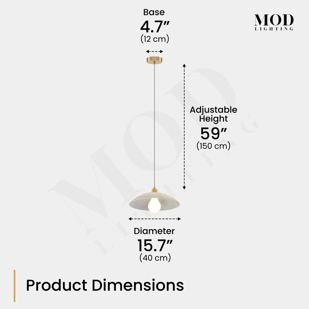 Zira pendant dimension diagram: 15.7 in shade diameter, 4.7 in base, 59 in adjustable drop